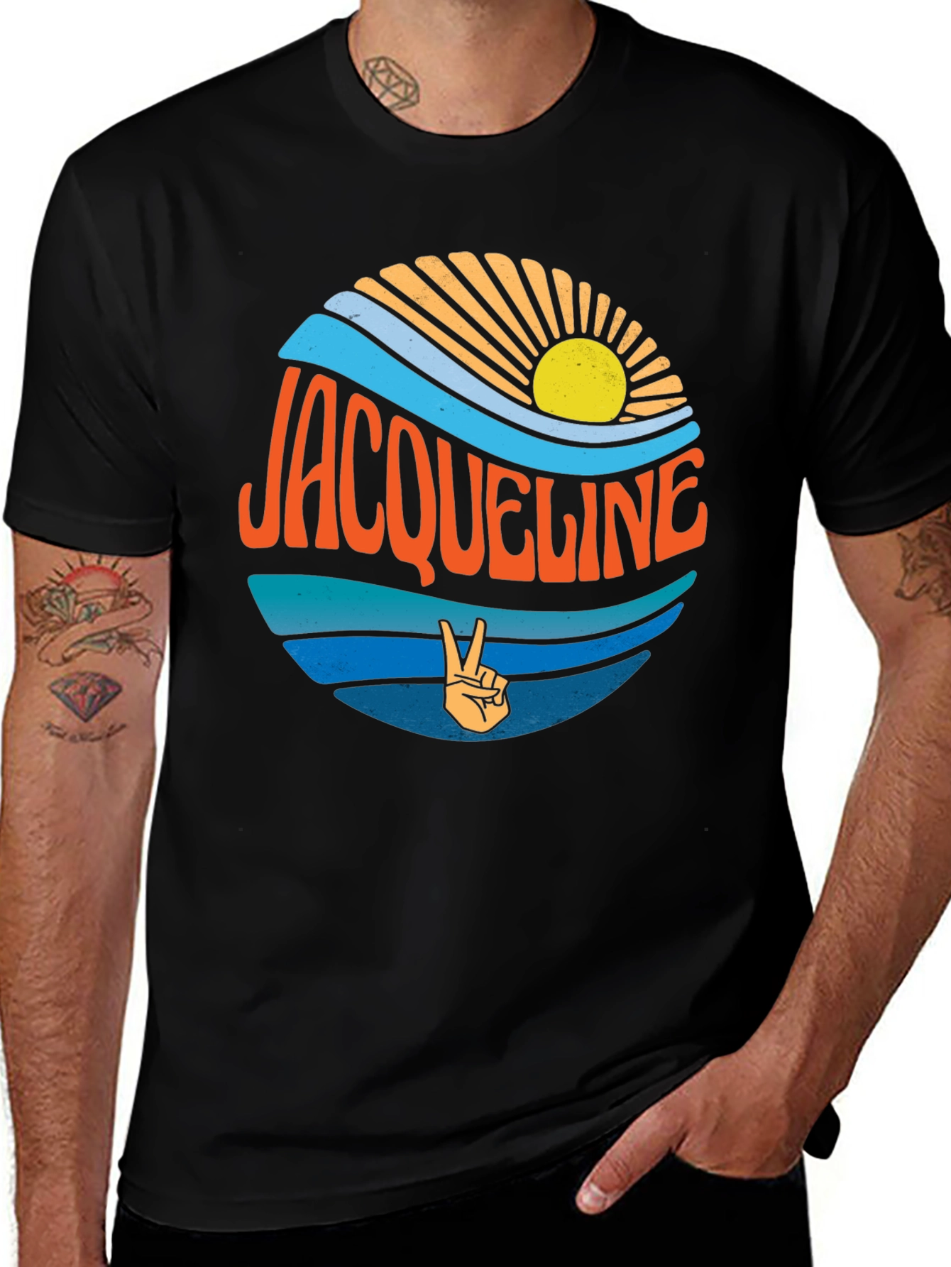 Jacqueline Retro Sunset Graphic Tee - Peace Sign