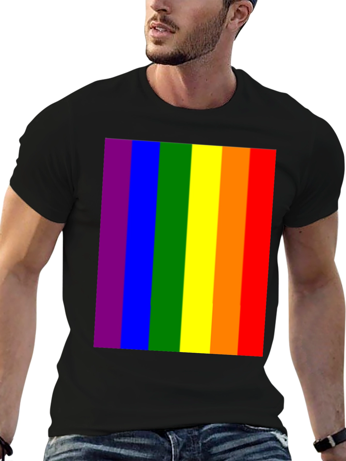 Pride Rainbow T-Shirt - Black Crew Neck Tee