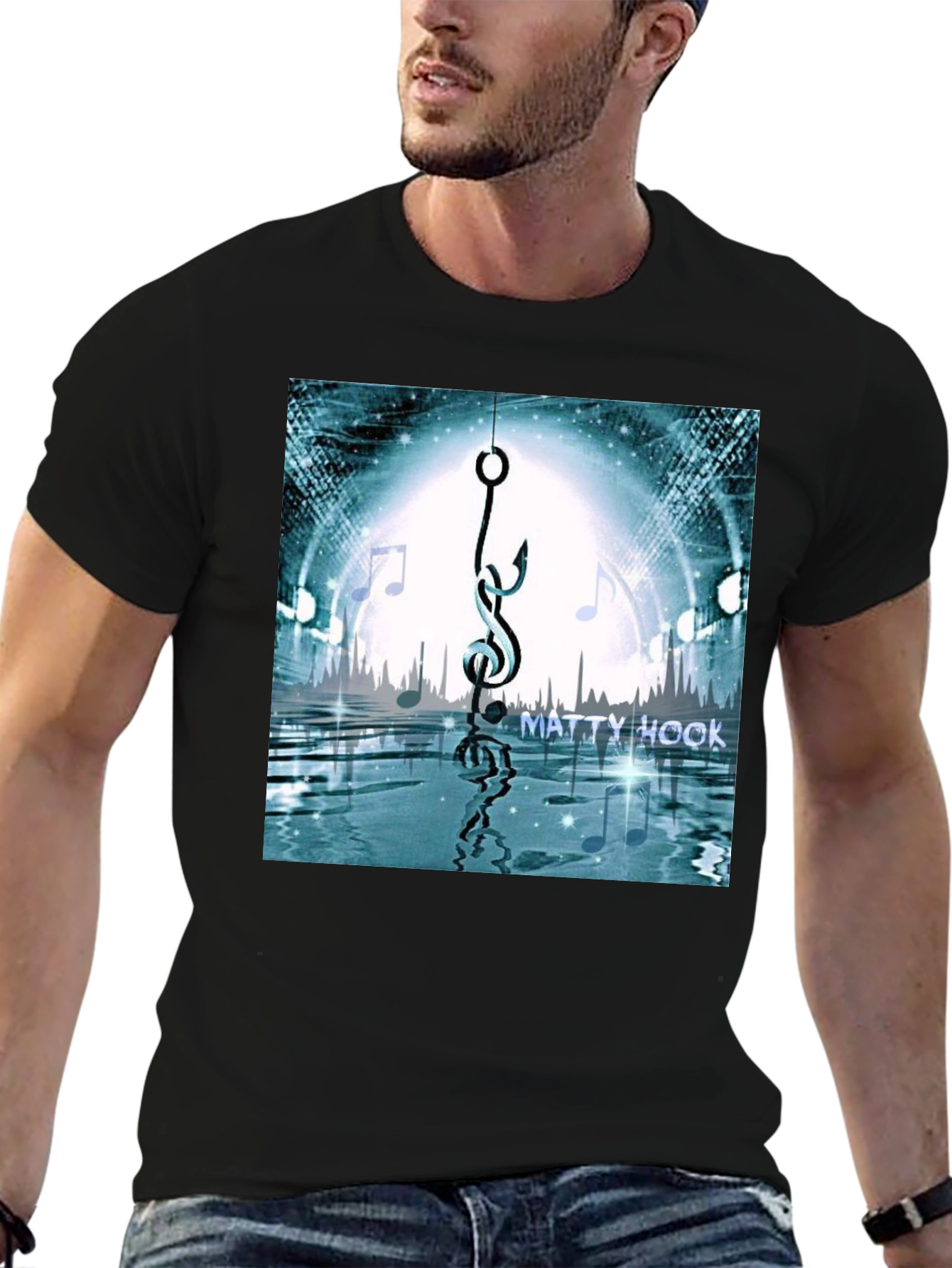 Matty Hook Music Graphic T-Shirt - Black Cotton Blend
