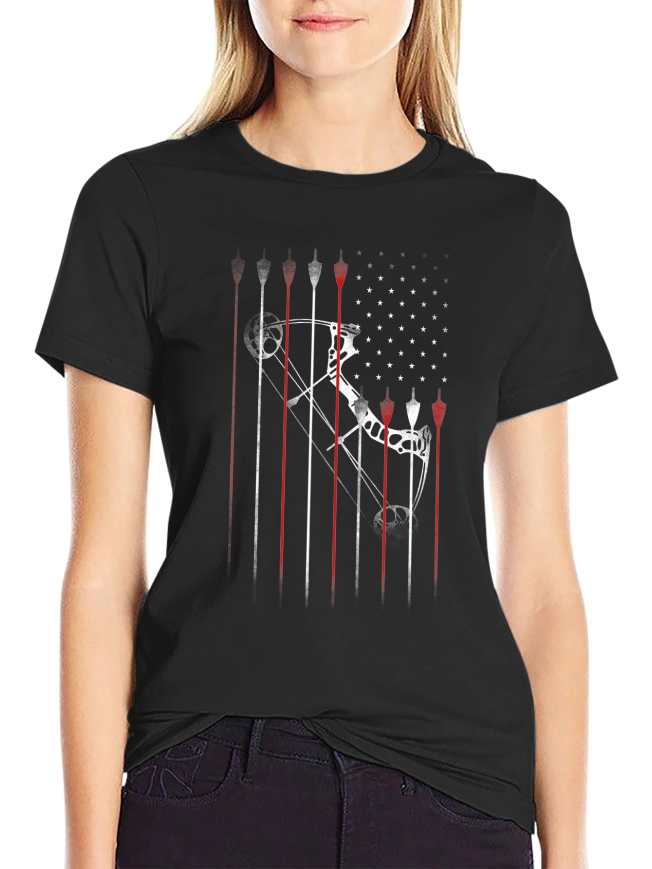 Archery Bow & Arrow American Flag Graphic T-Shirt