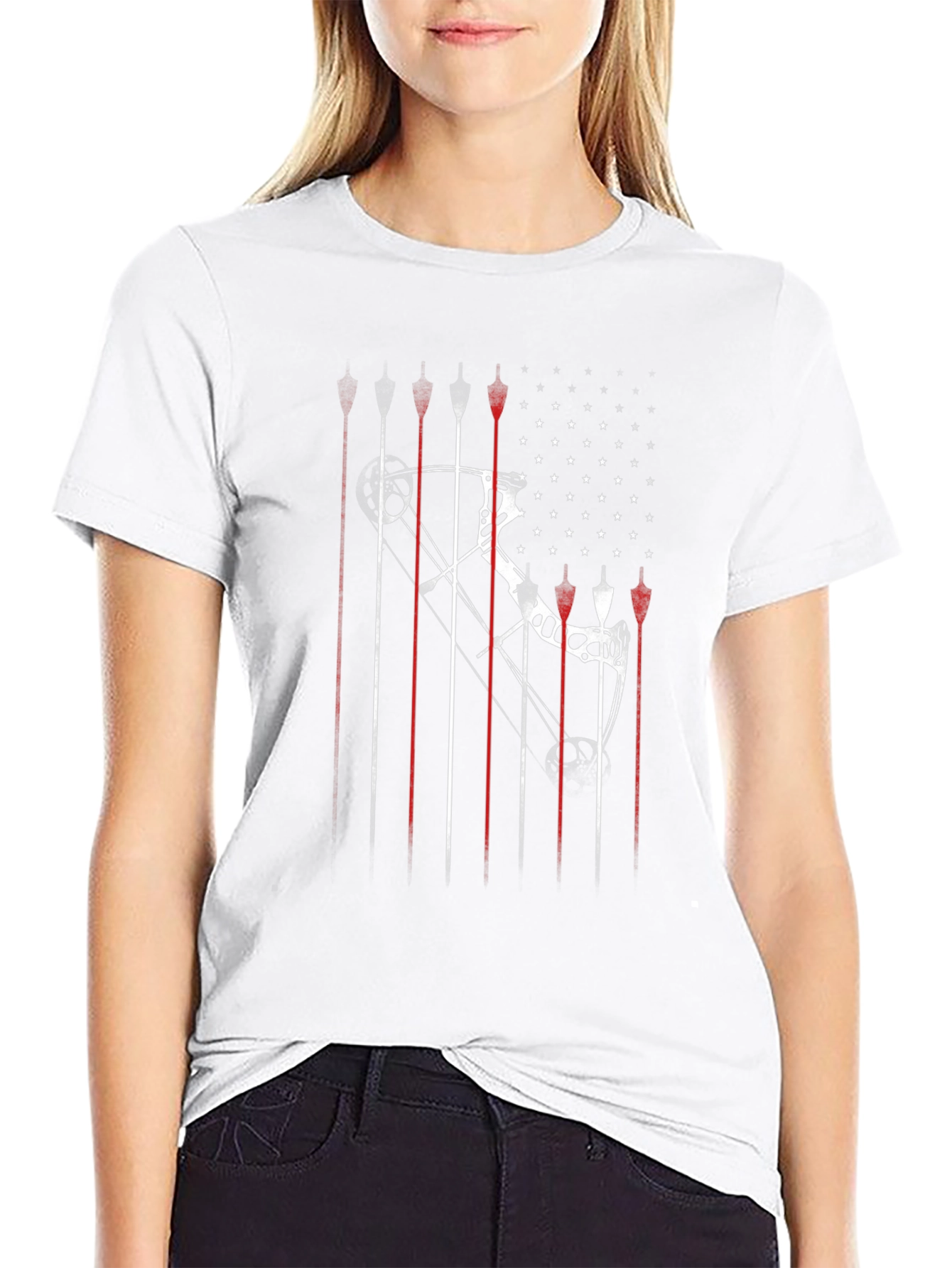 Archery Bow & Arrow American Flag Graphic T-Shirt