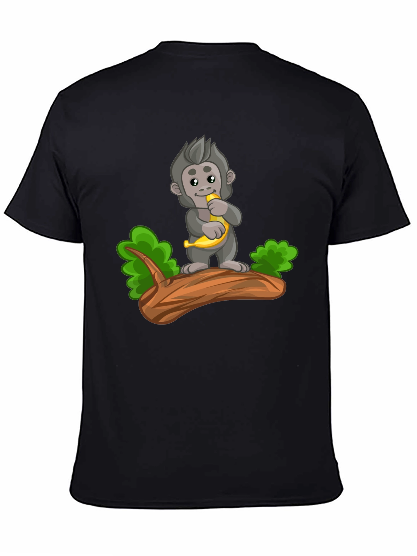 Monkey Banana Cartoon Black T-Shirt