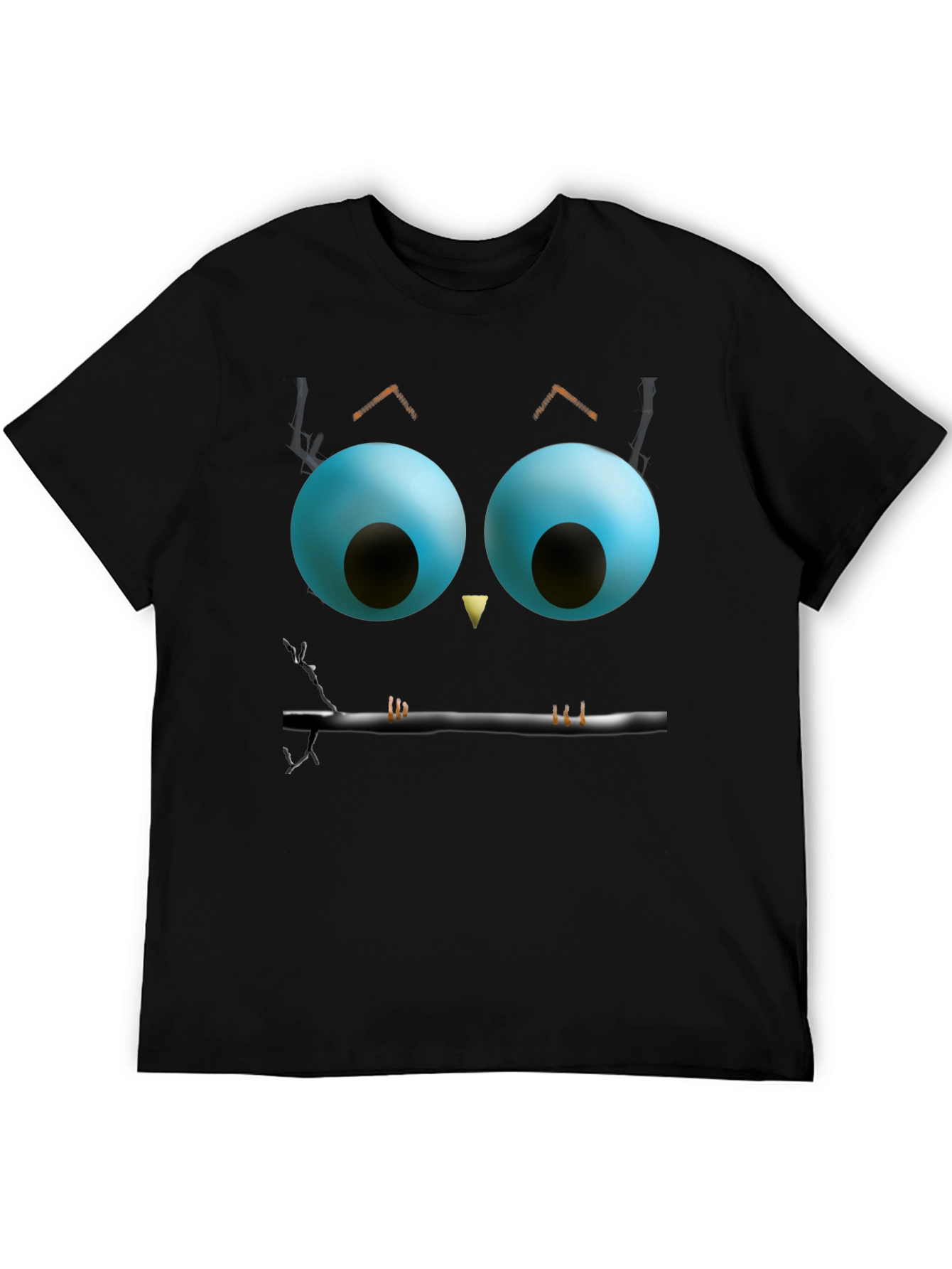 Whimsical Owl Face Graphic Tee - Black