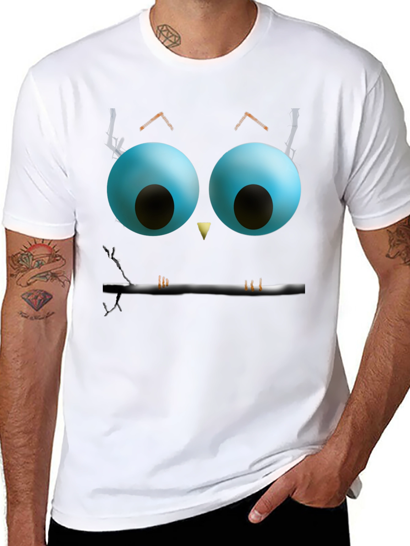 Whimsical Owl Face Graphic Tee - Black