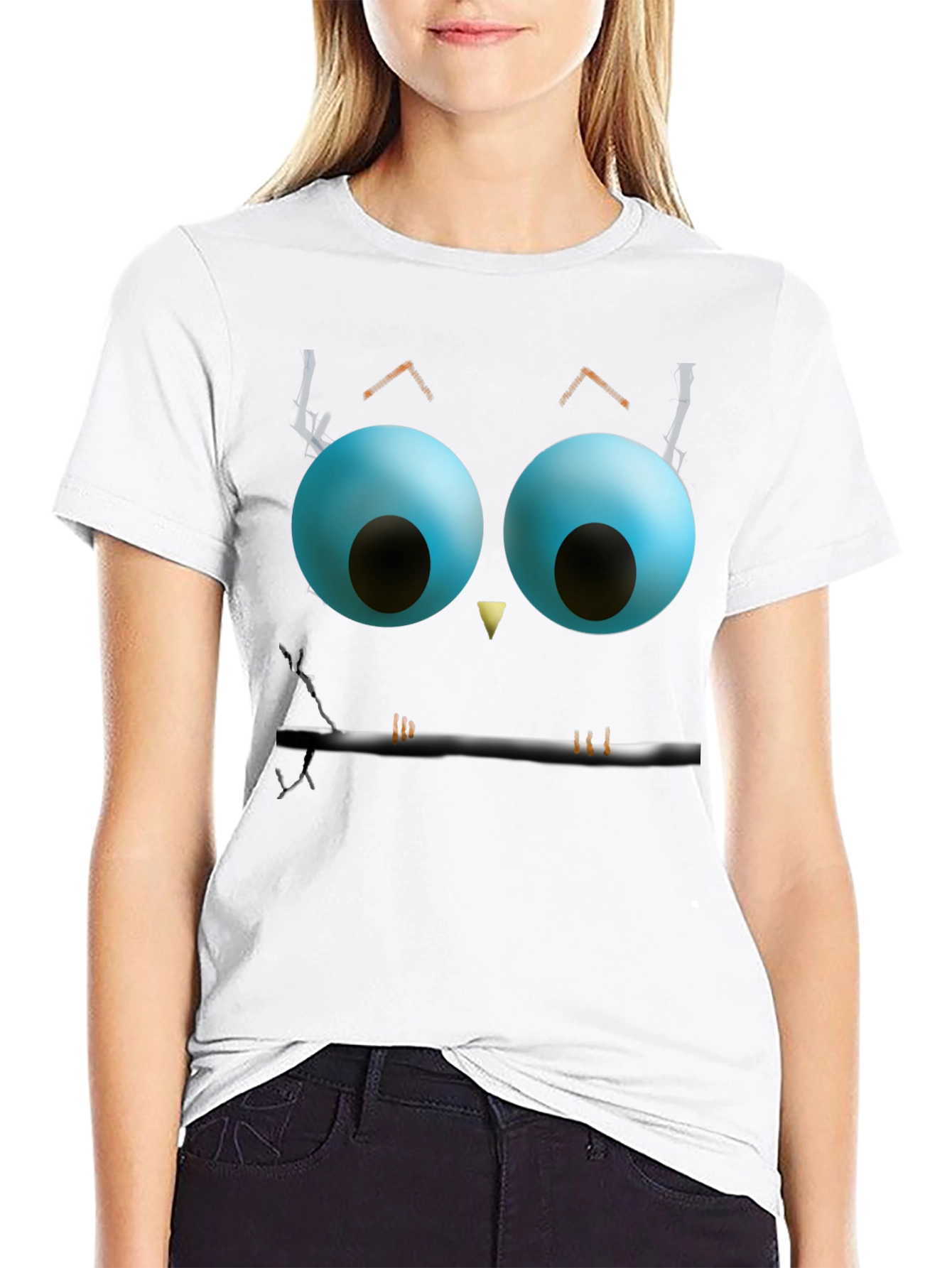 Whimsical Owl Face Graphic Tee - Black
