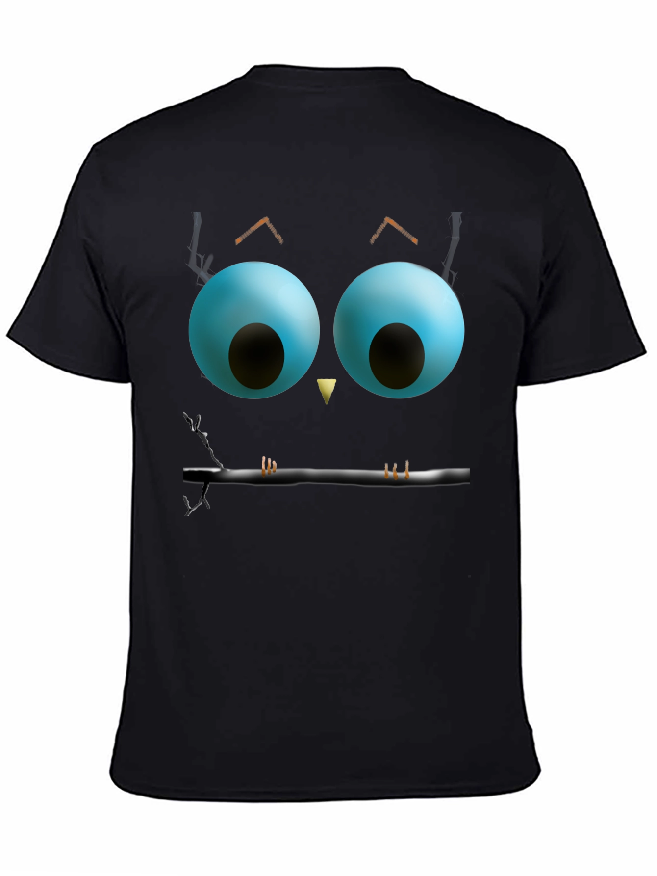 Whimsical Owl Face Graphic Tee - Black
