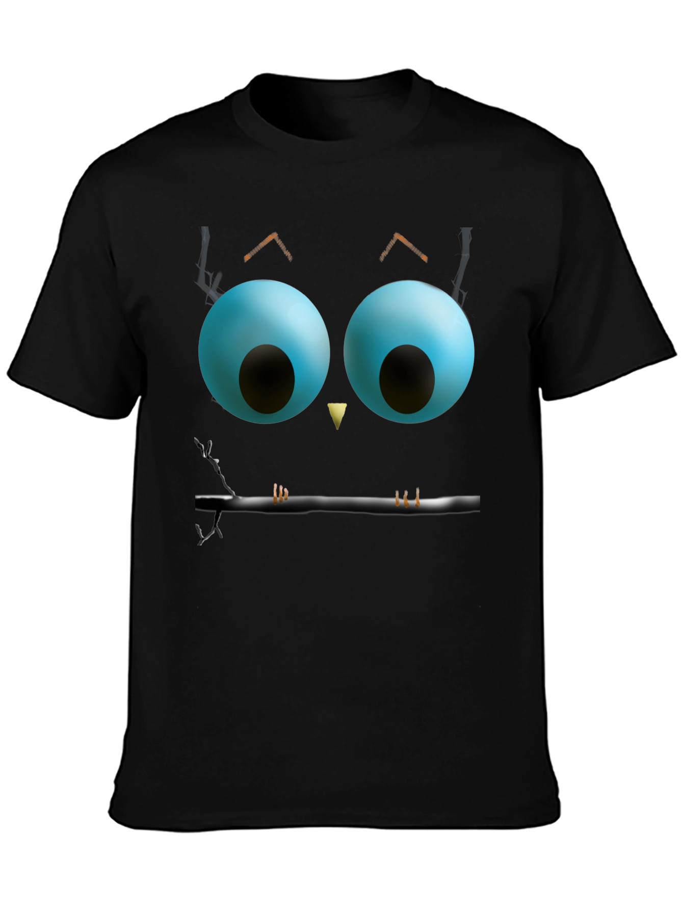 Whimsical Owl Face Graphic Tee - Black