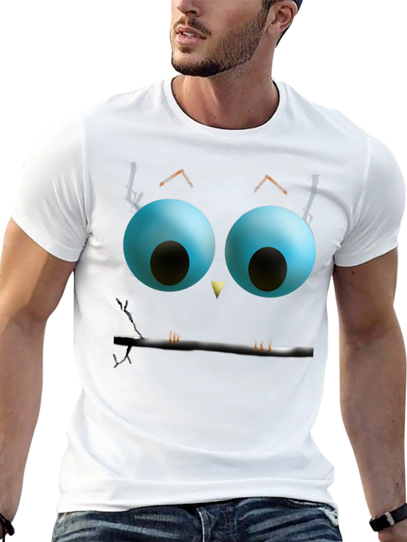 Whimsical Owl Face Graphic Tee - Black