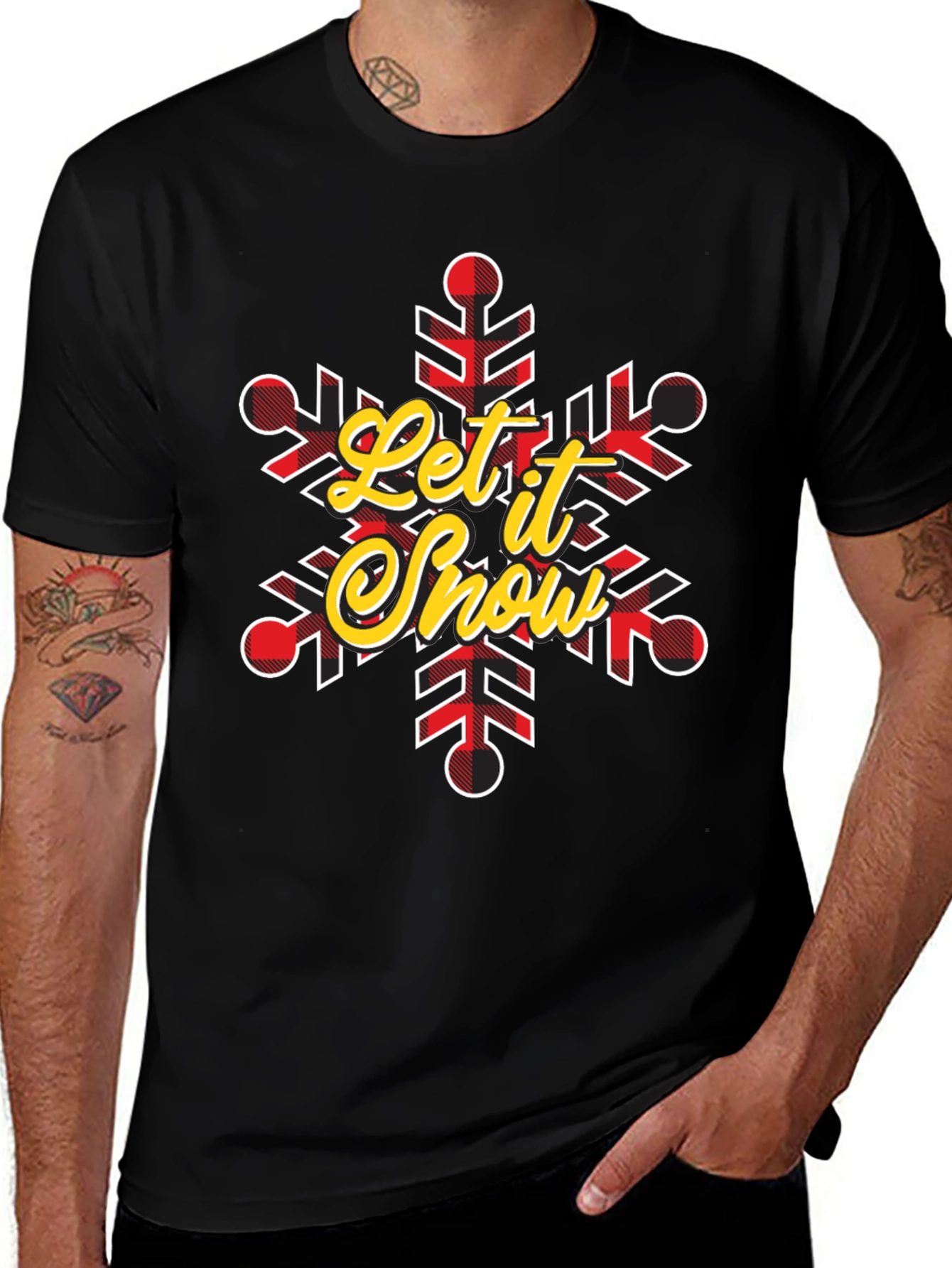 Let It Snow Snowflake Buffalo Plaid T-Shirt