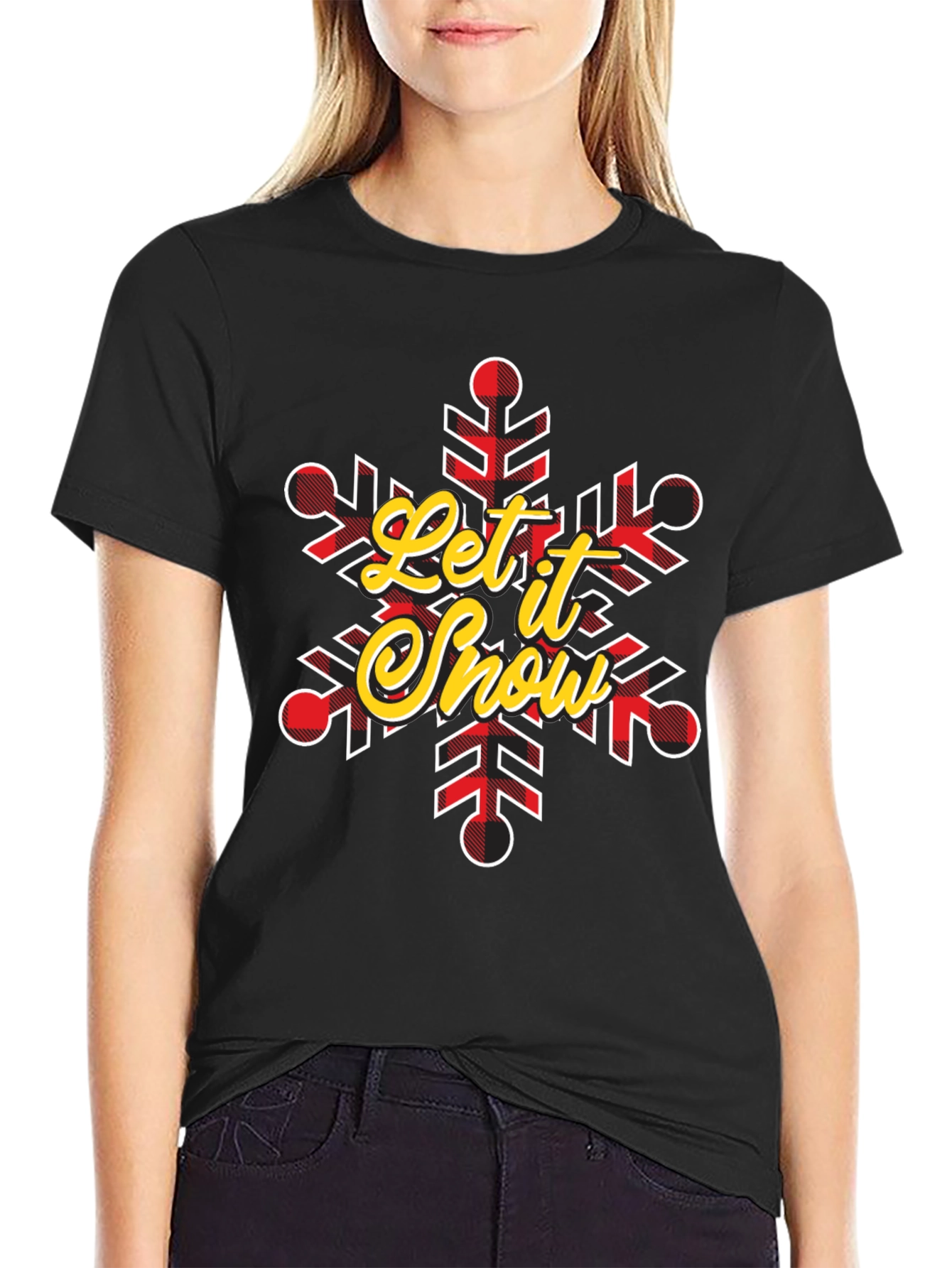 Let It Snow Snowflake Buffalo Plaid T-Shirt
