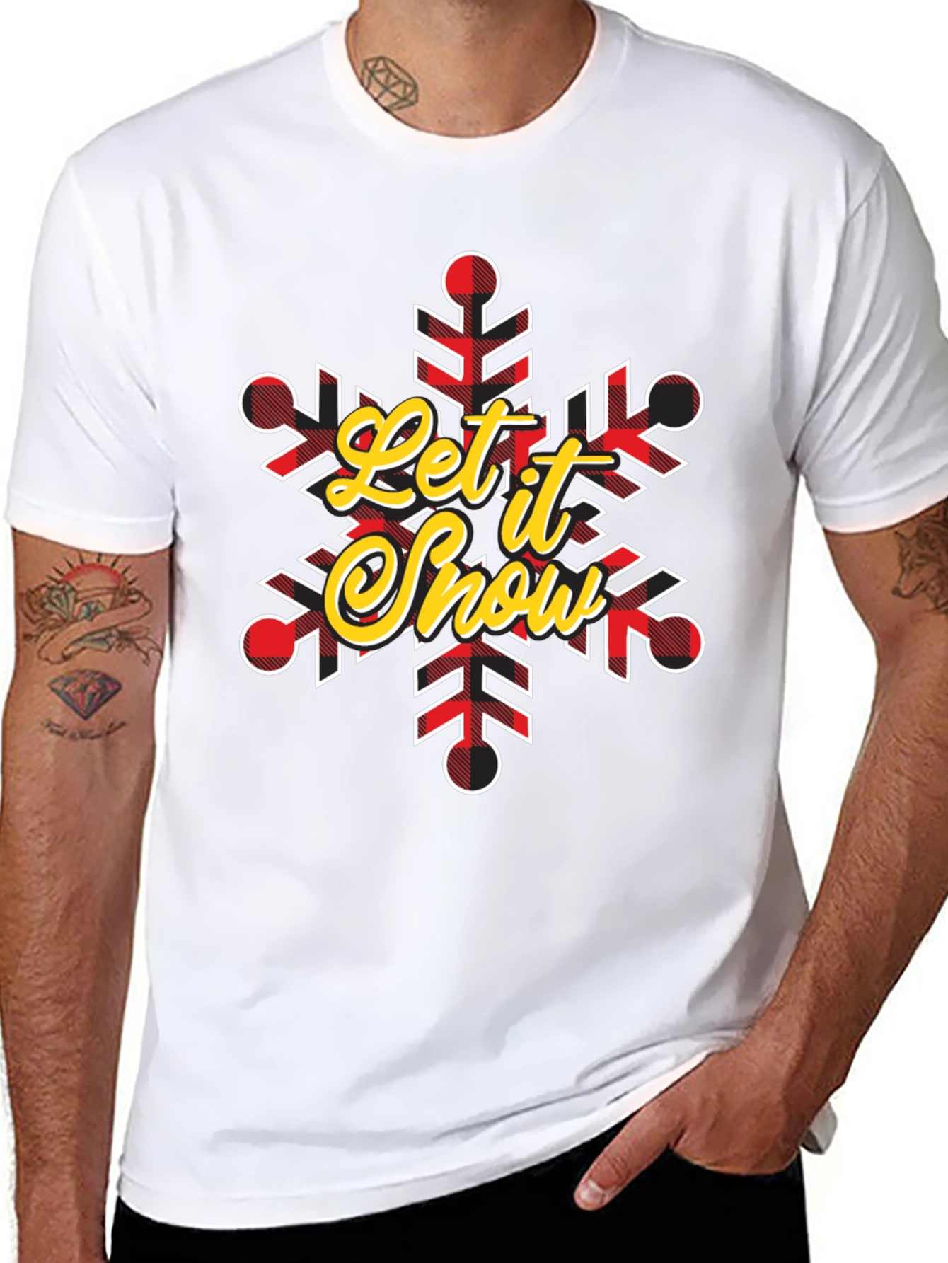 Let It Snow Snowflake Buffalo Plaid T-Shirt