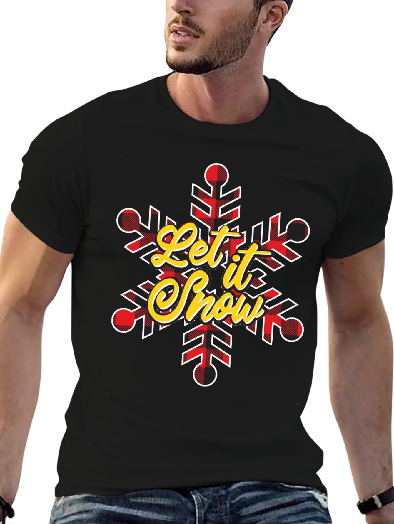 Let It Snow Snowflake Buffalo Plaid T-Shirt