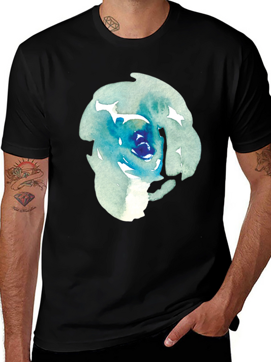 Abstract Watercolor Rose Graphic T-Shirt - Mens Black Tee