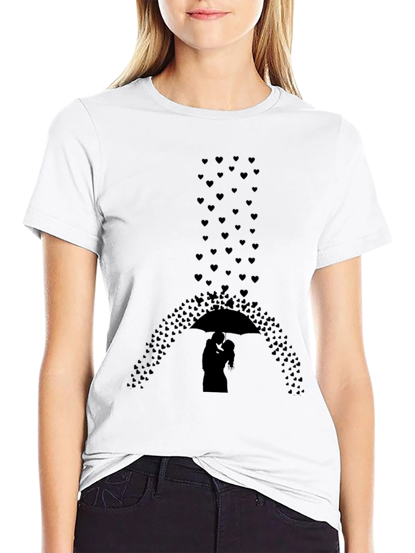 Romantic Hearts Umbrella Graphic Tee - Black