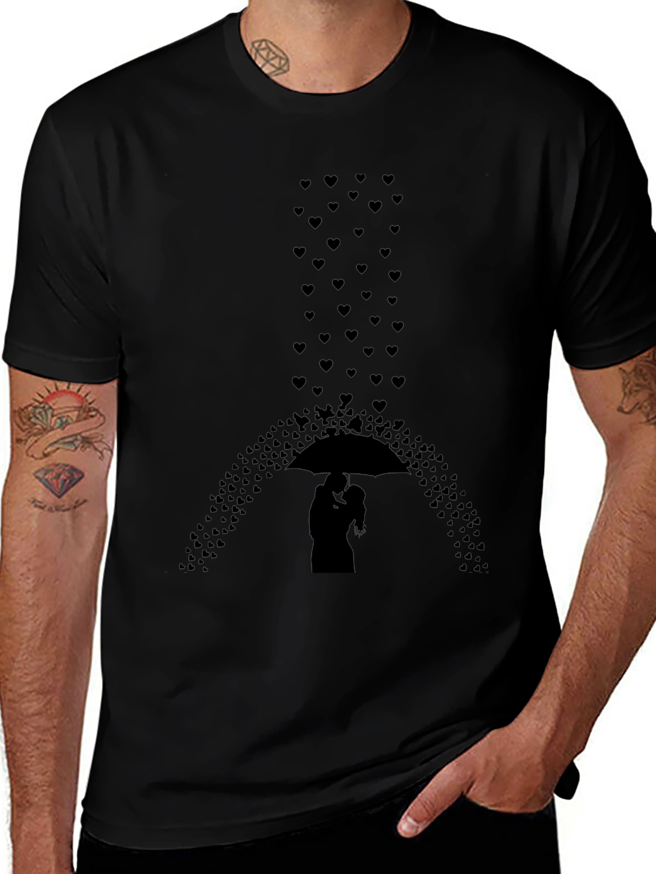 Romantic Hearts Umbrella Graphic Tee - Black