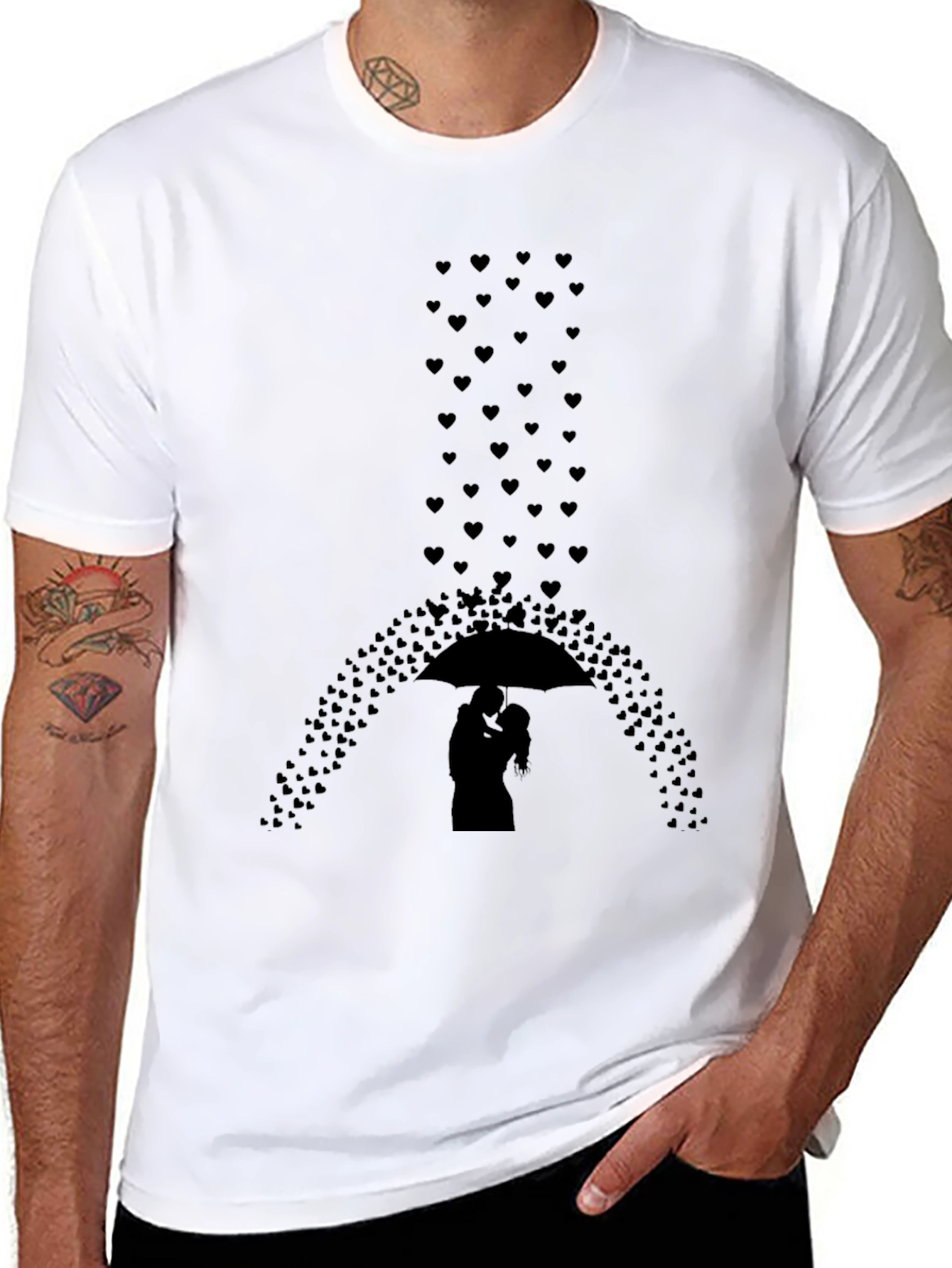 Romantic Hearts Umbrella Graphic Tee - Black