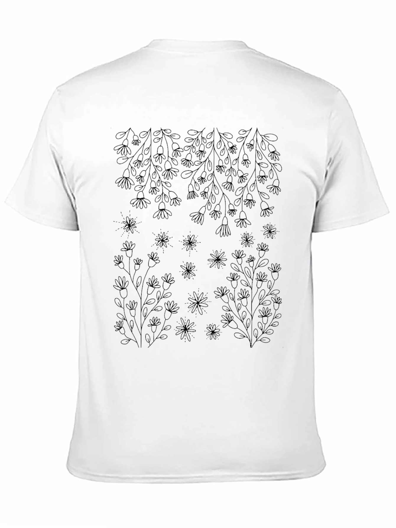 Floral Outline Black T-Shirt - Botanical Style