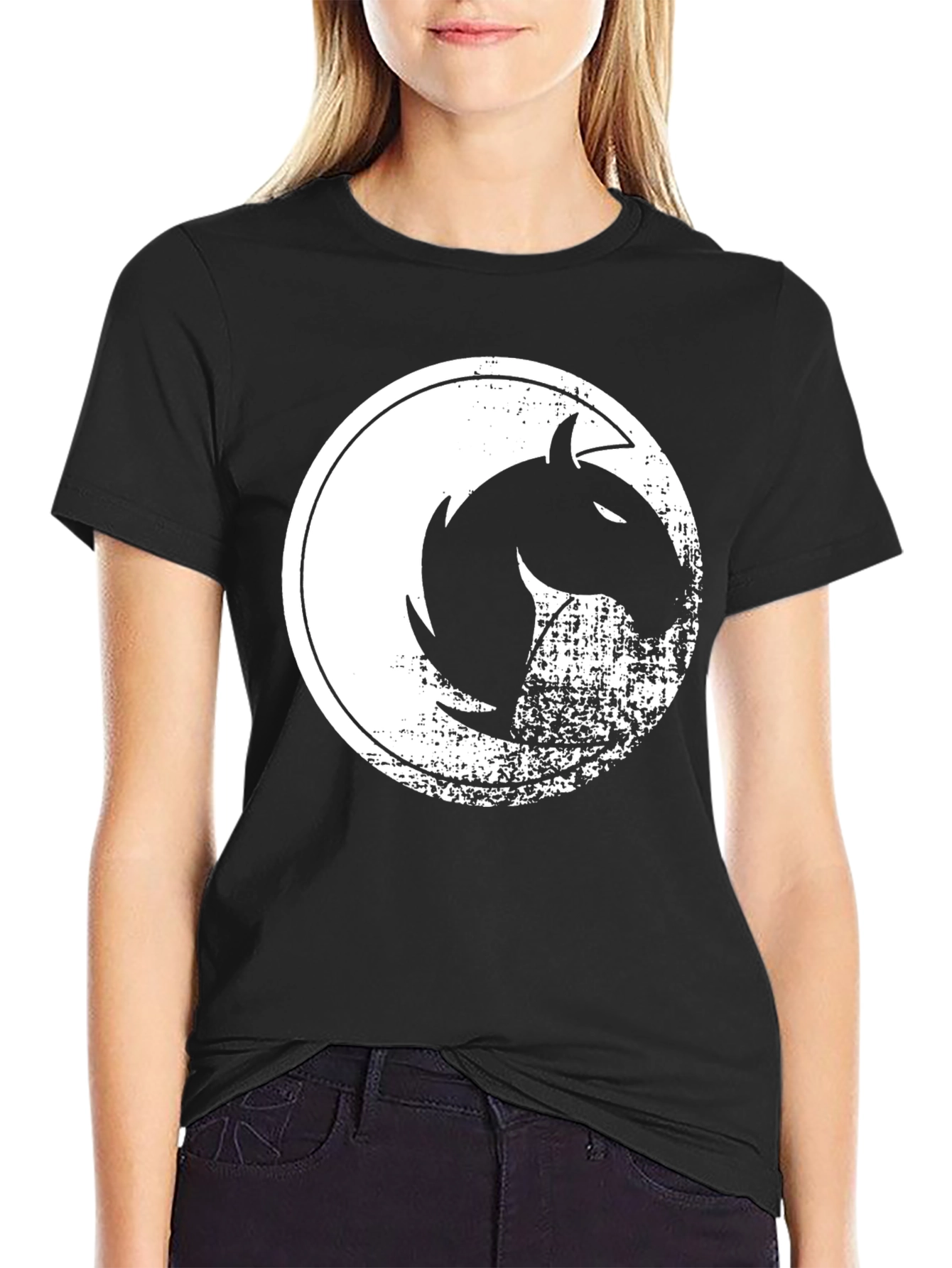 Mens Black Graphic Tee - Horse Design