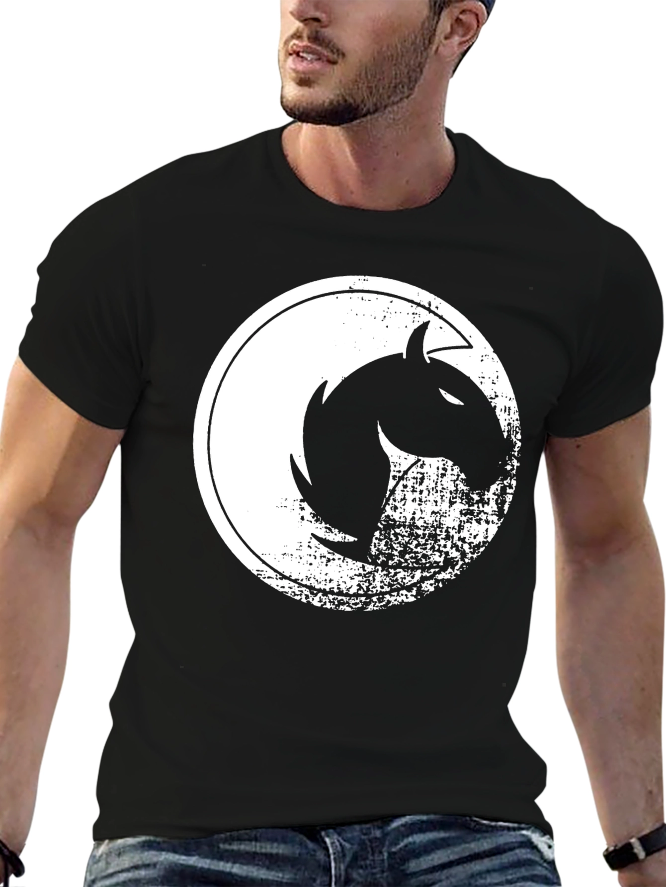 Mens Black Graphic Tee - Horse Design