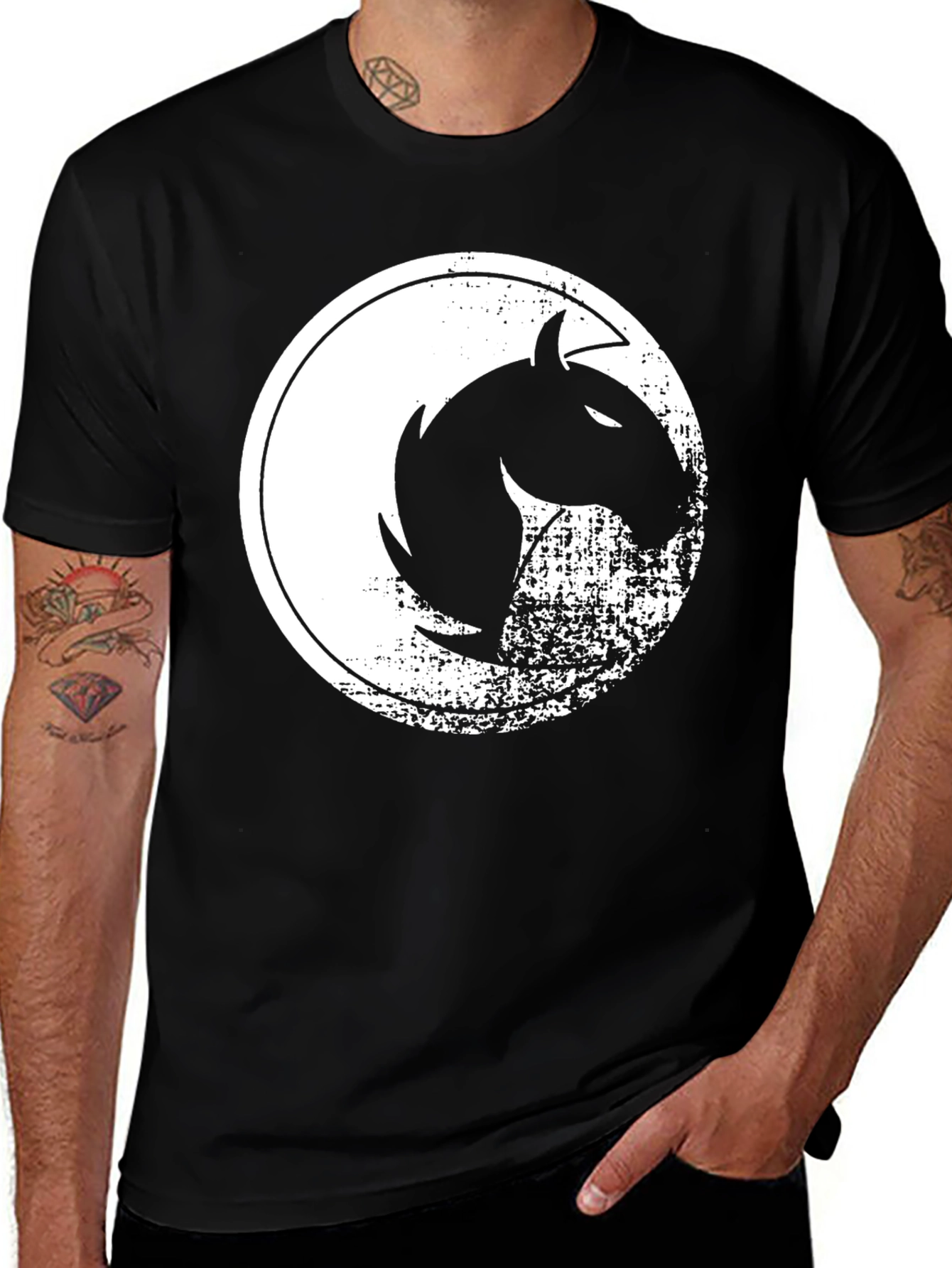 Mens Black Graphic Tee - Horse Design