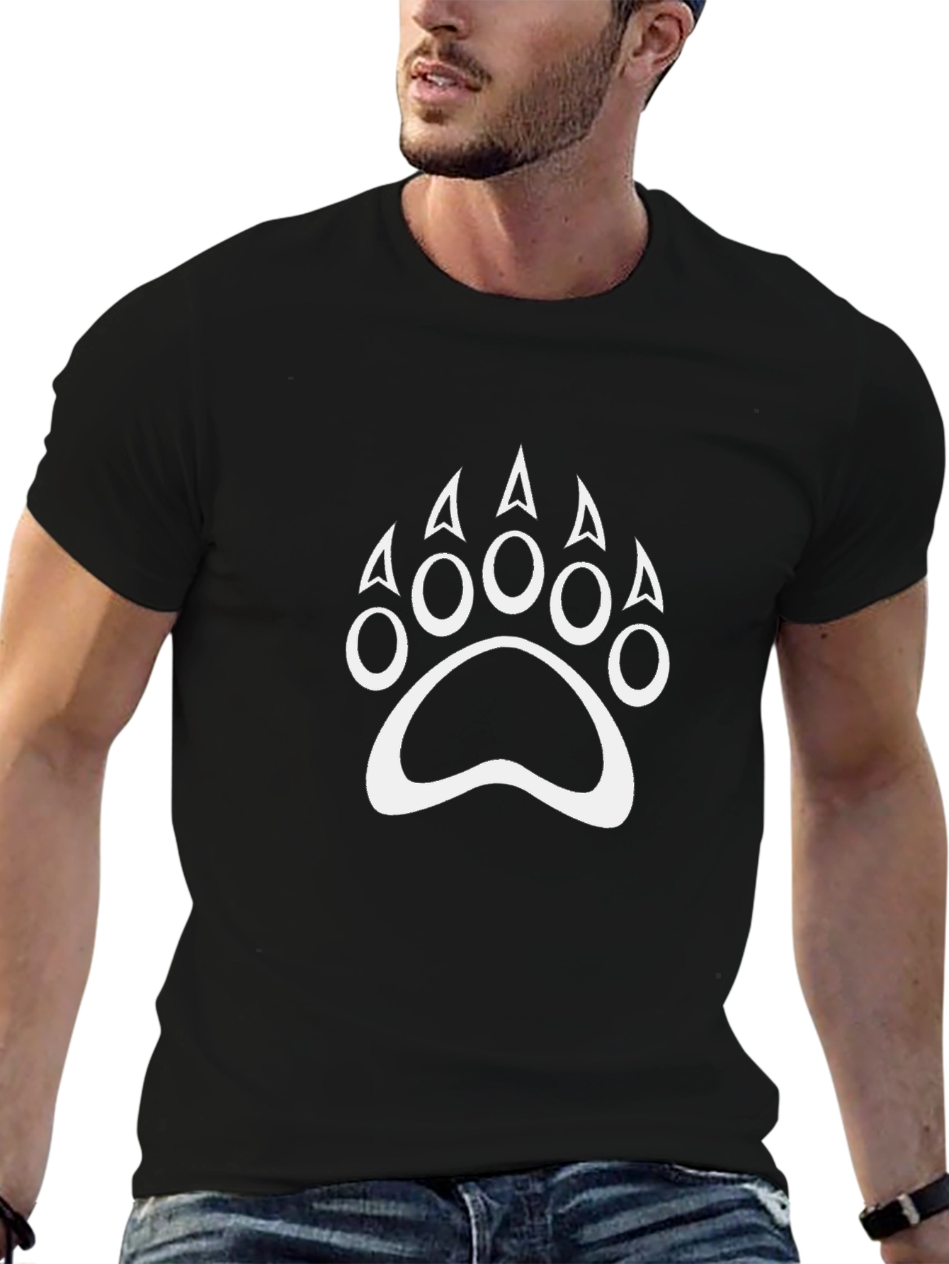 Black T-Shirt with White Bear Paw Print