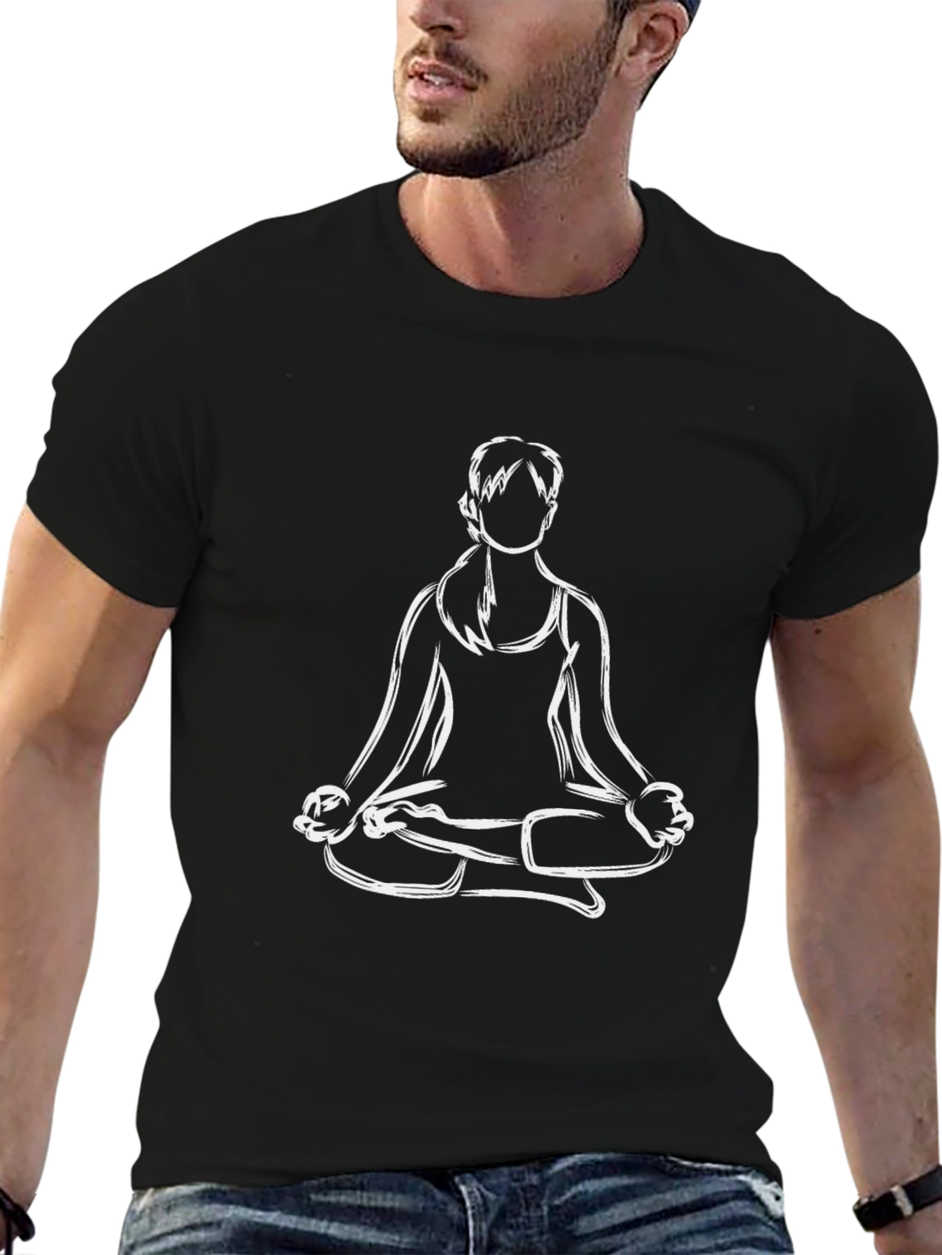 Yoga Pose Graphic Tee - Black Relaxed Fit Shirt