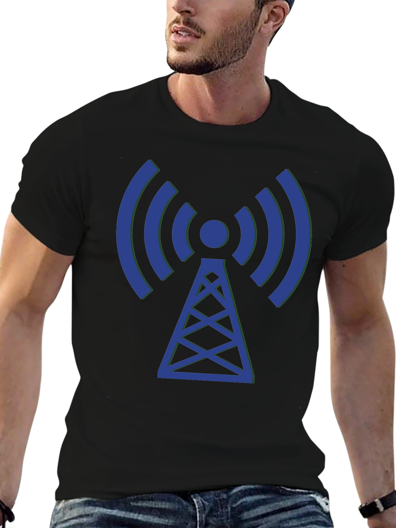 Radio Tower Graphic Tee - Black Cotton Comfort