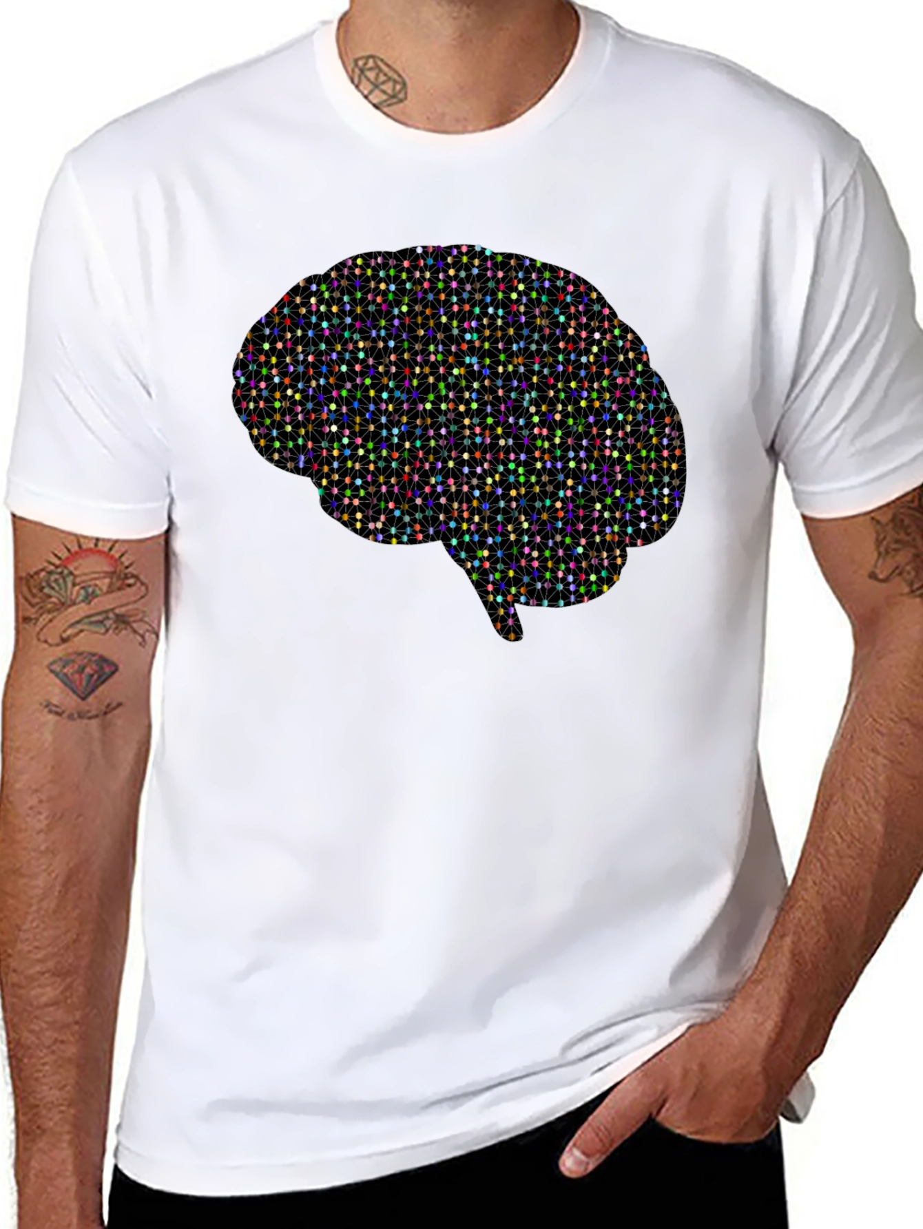 Geometric Brain Graphic Tee - Black Cotton T-Shirt