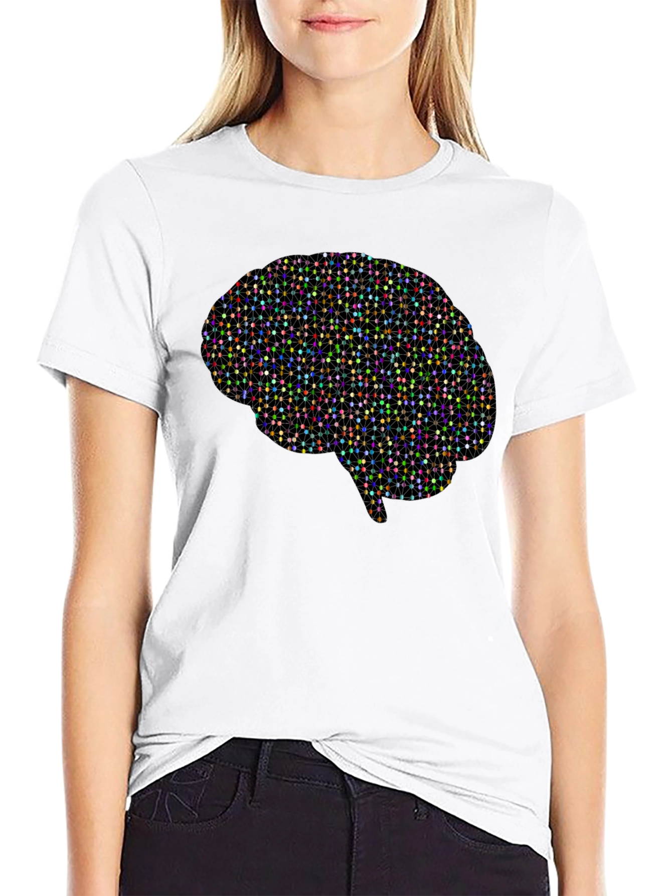 Geometric Brain Graphic Tee - Black Cotton T-Shirt