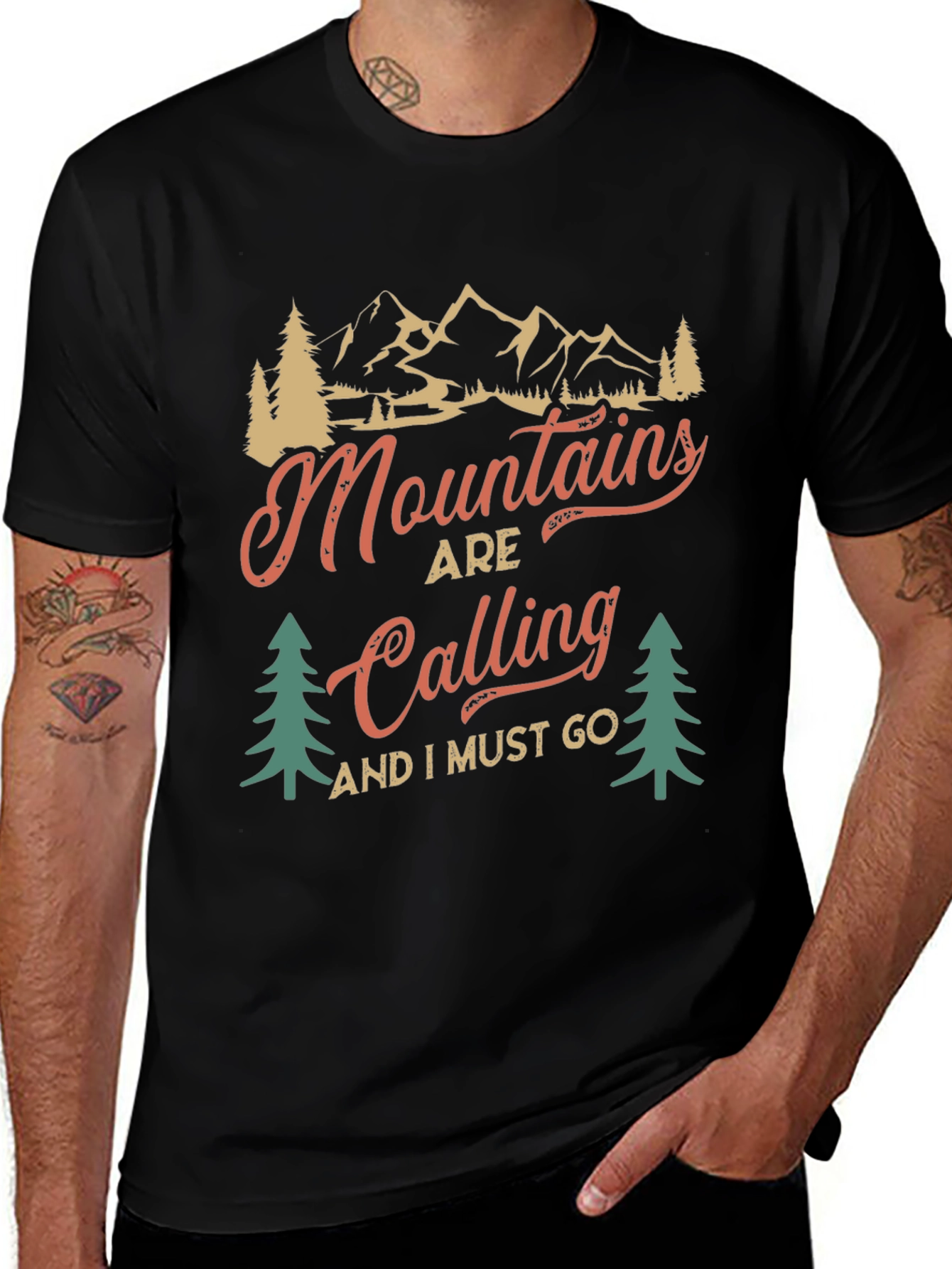 Mountains Are Calling Black Graphic Tee
