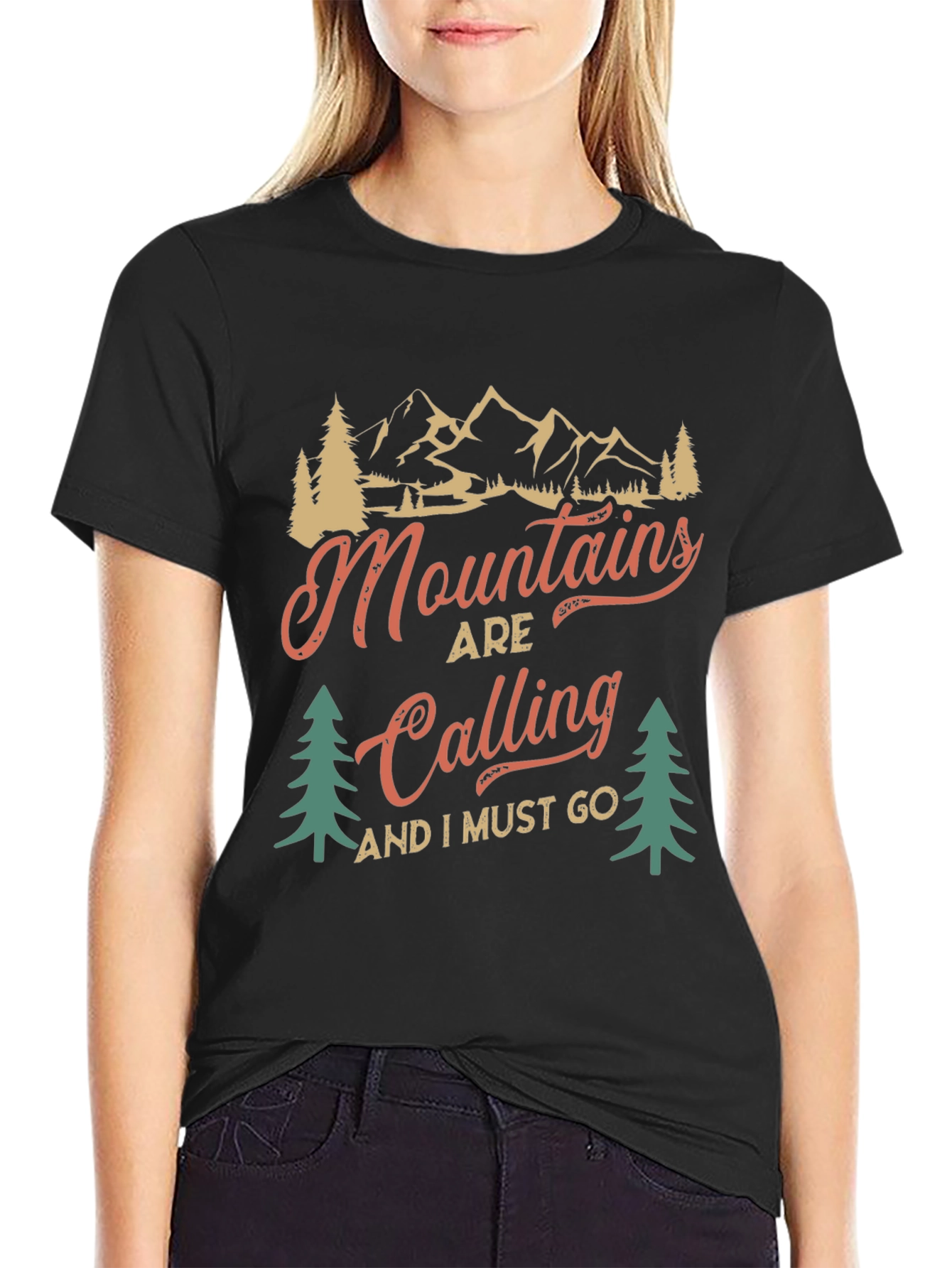 Mountains Are Calling Black Graphic Tee