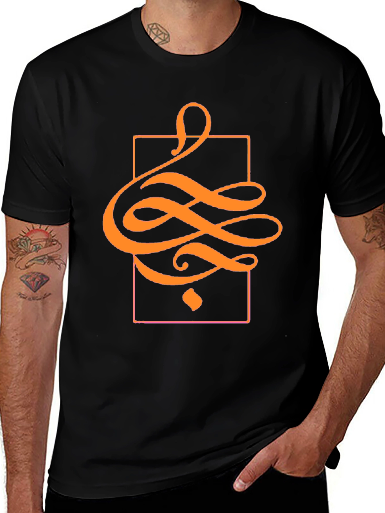 Stylish Black T-Shirt with Abstract Orange Design