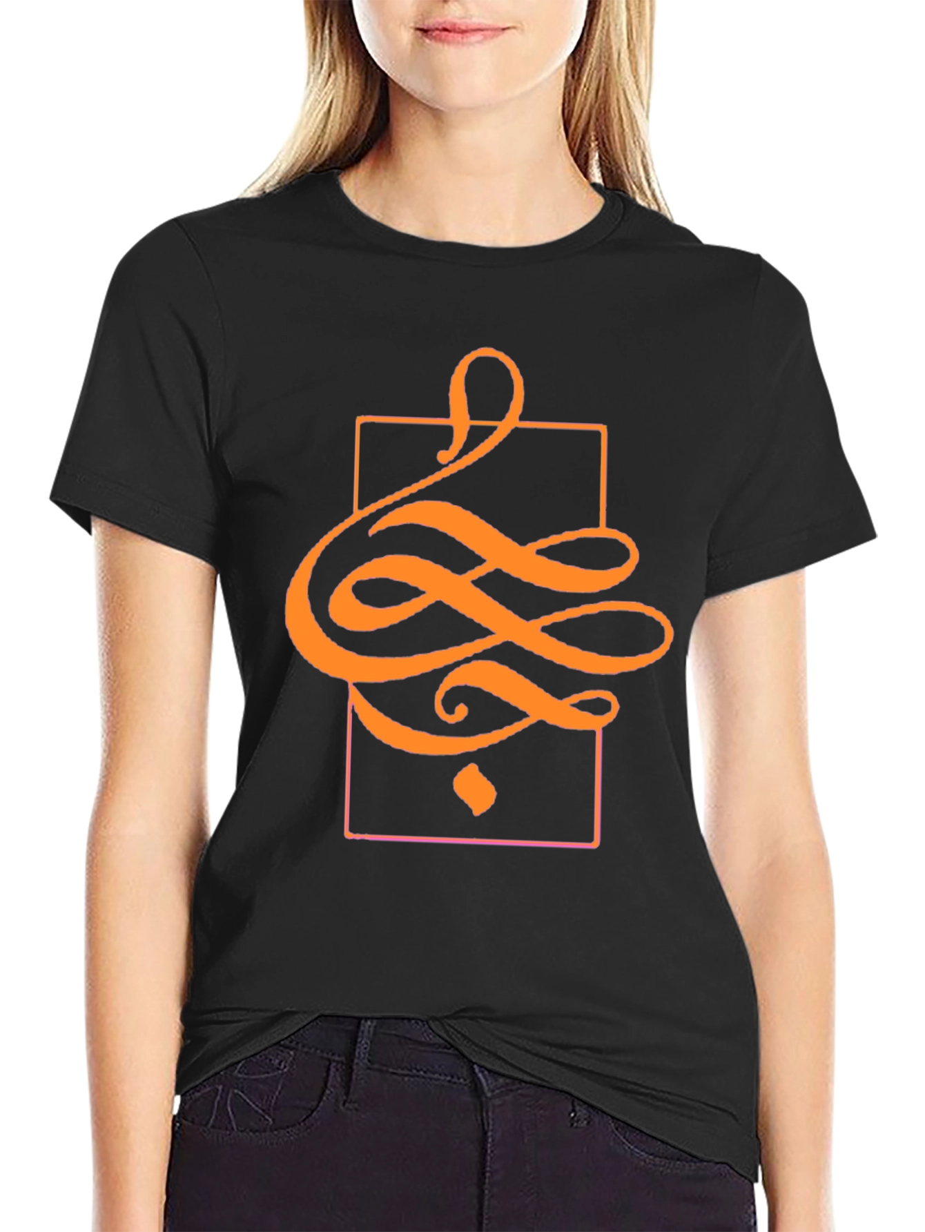 Stylish Black T-Shirt with Abstract Orange Design