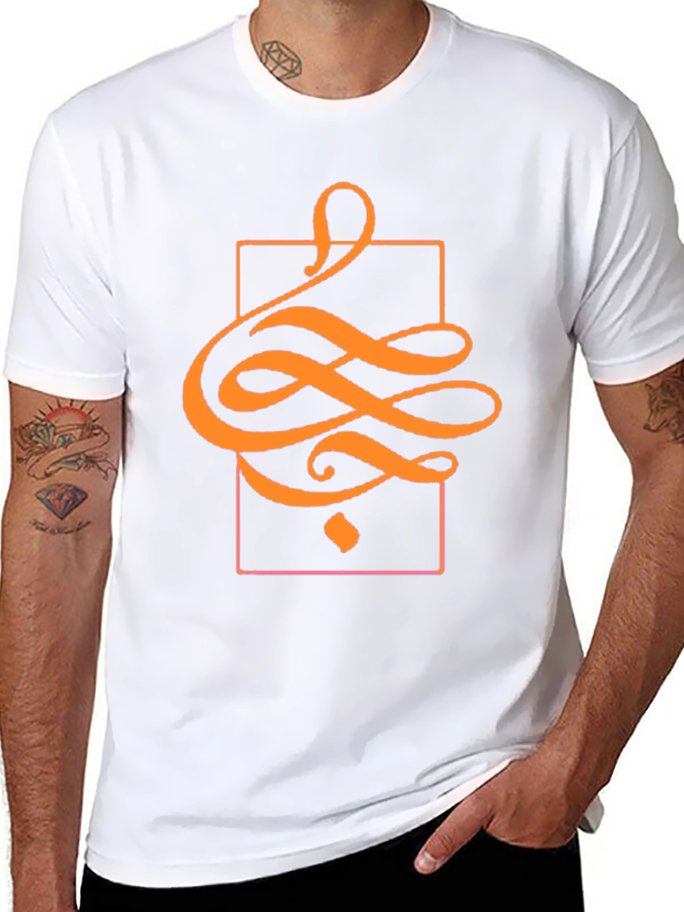 Stylish Black T-Shirt with Abstract Orange Design