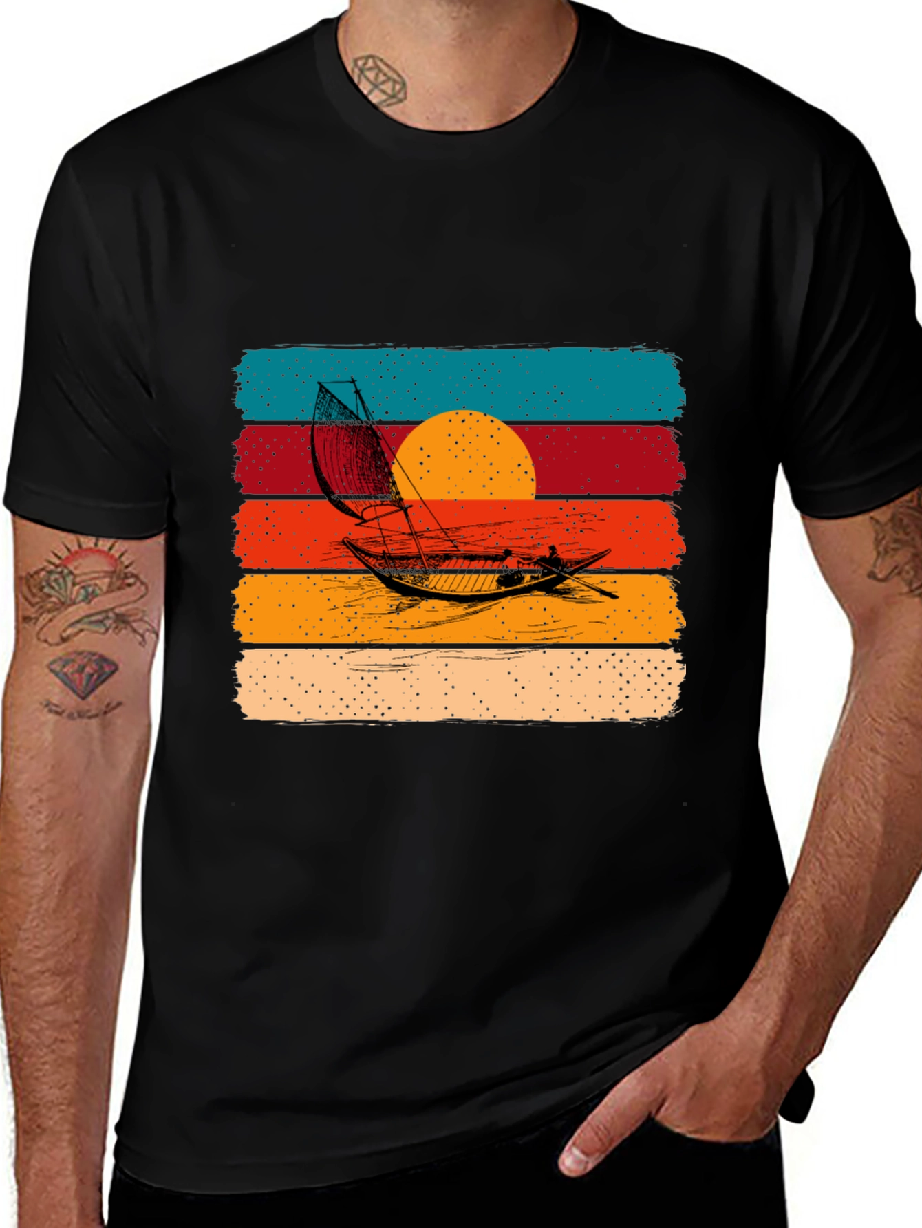 Retro Sunset Sailboat Graphic Tee