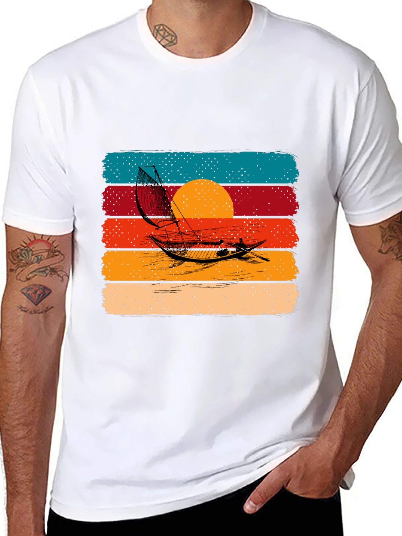 Retro Sunset Sailboat Graphic Tee
