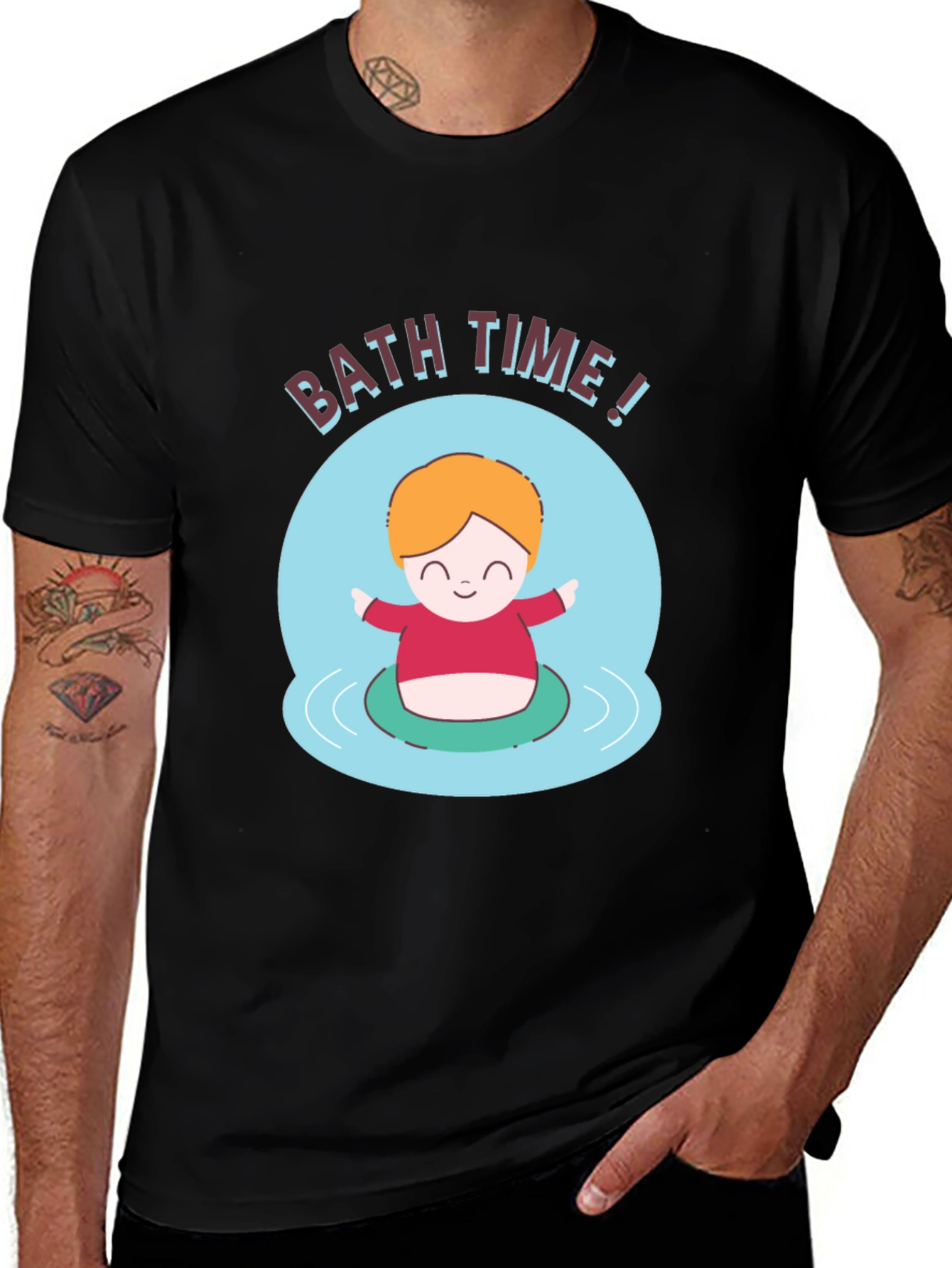 Bath Time Cartoon Graphic T-Shirt