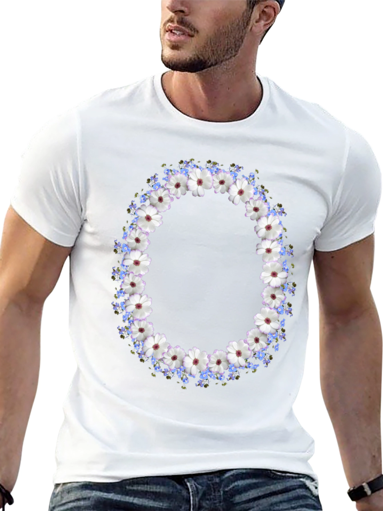 Floral Wreath Graphic Black T-Shirt