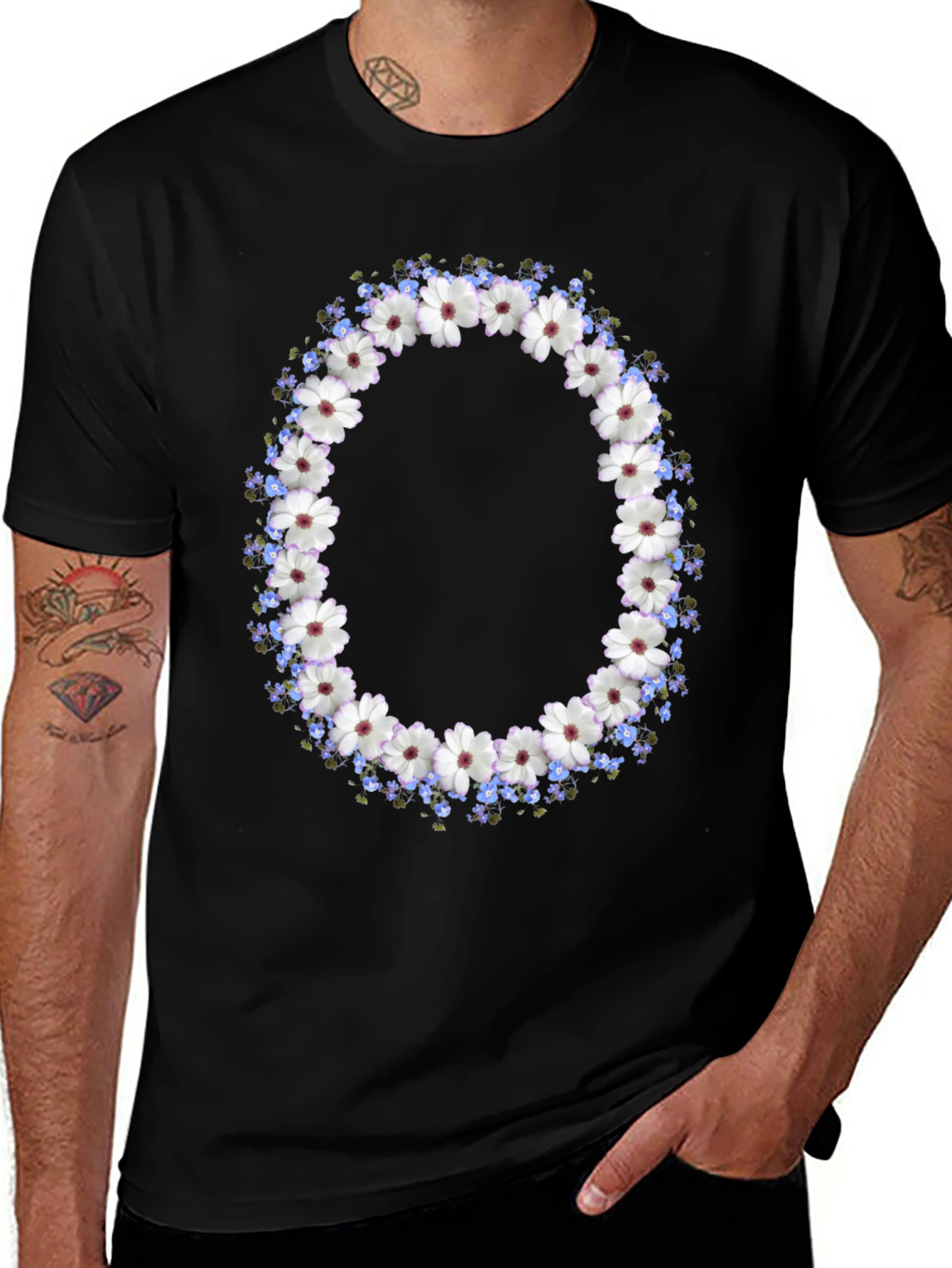 Floral Wreath Graphic Black T-Shirt