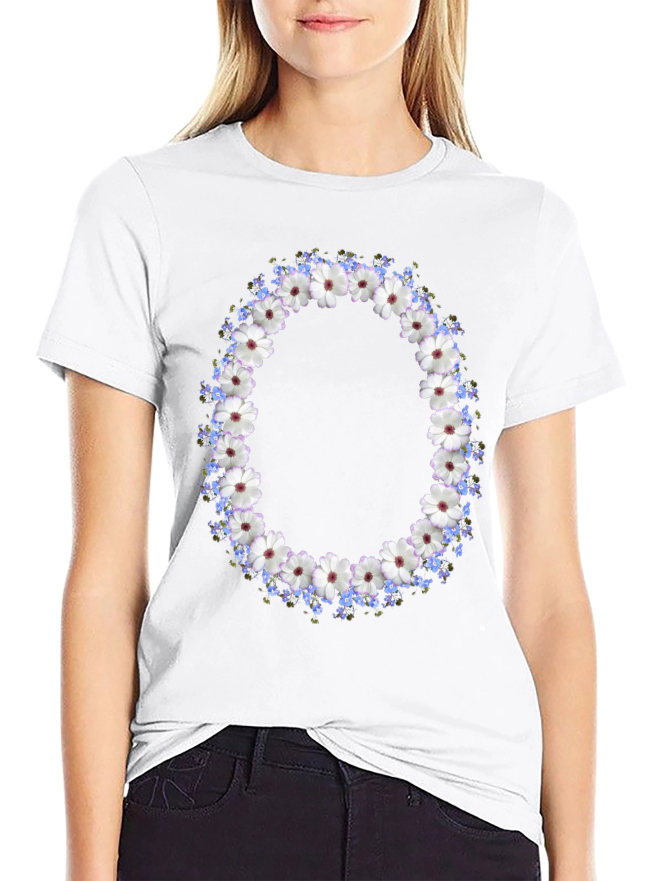 Floral Wreath Graphic Black T-Shirt