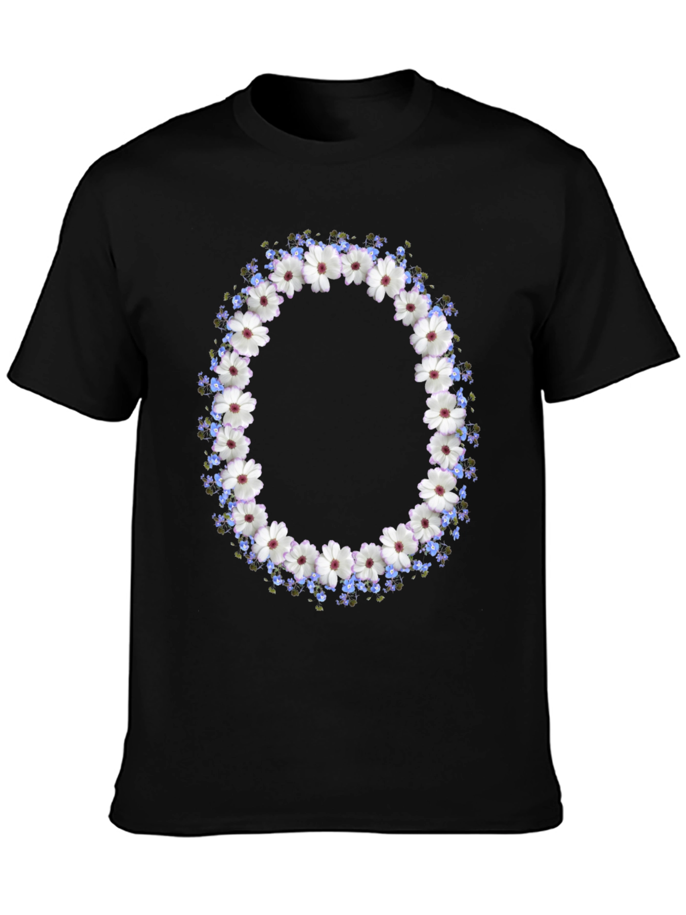 Floral Wreath Graphic Black T-Shirt