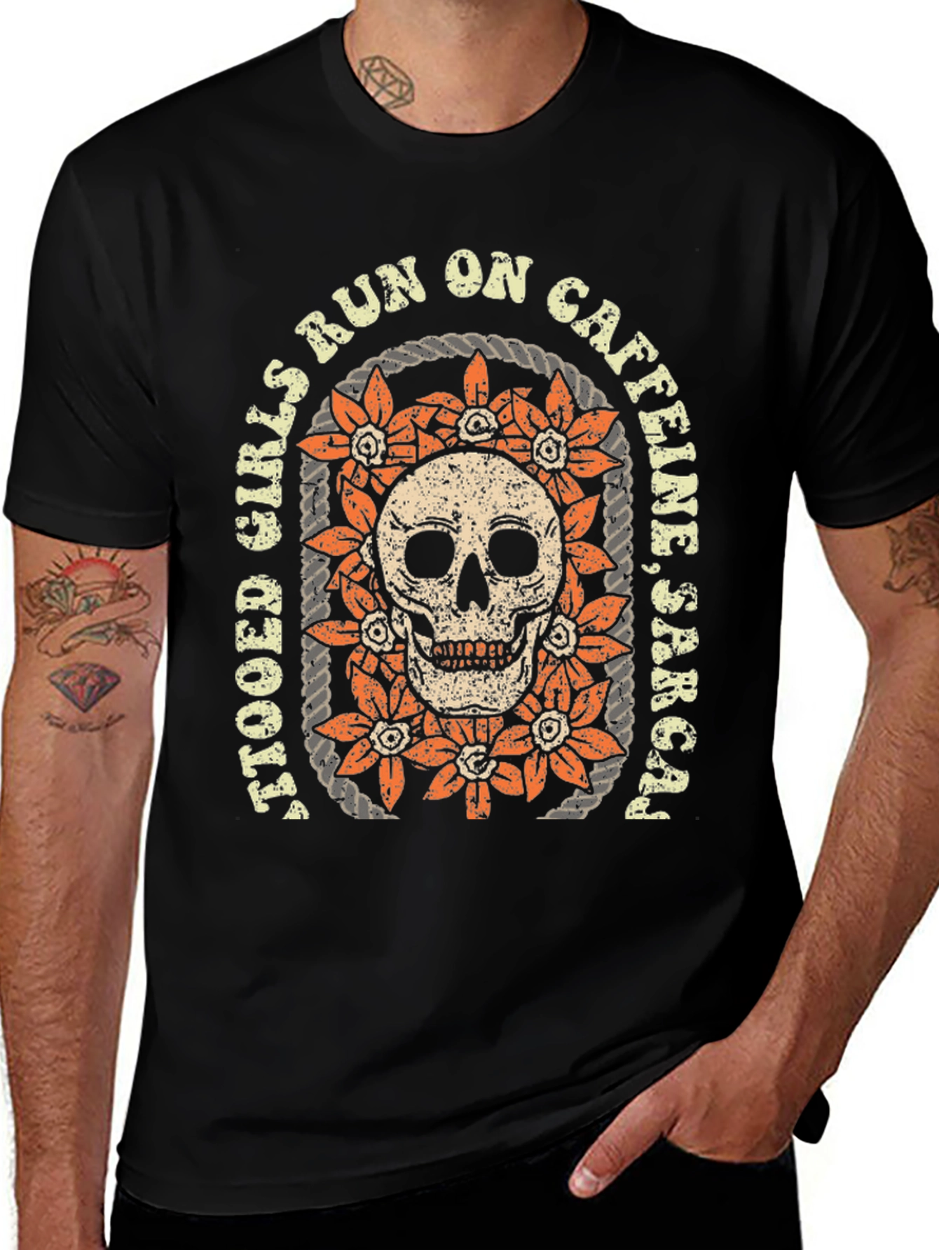 Tattooed Girls Skull Graphic T-Shirt