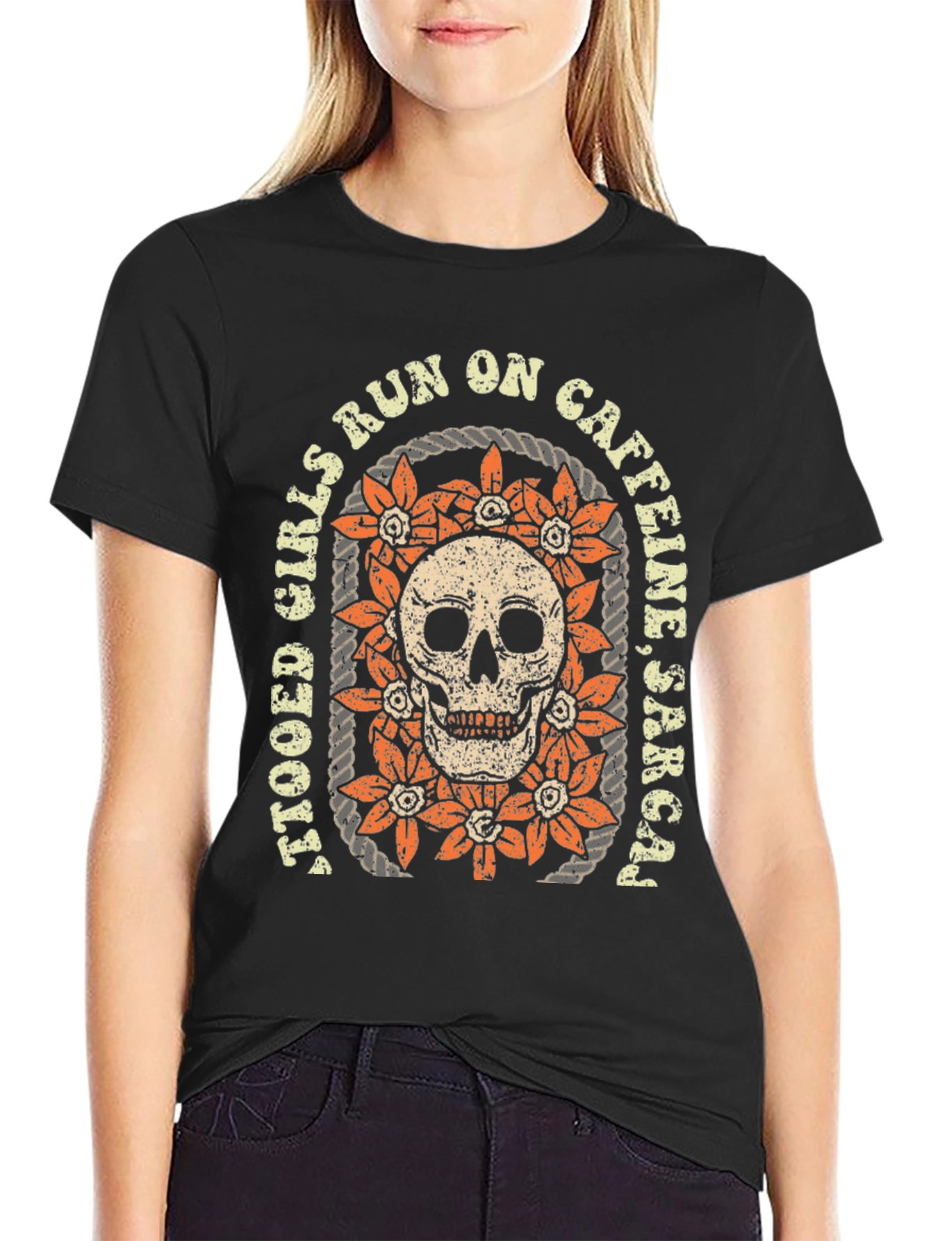 Tattooed Girls Skull Graphic T-Shirt