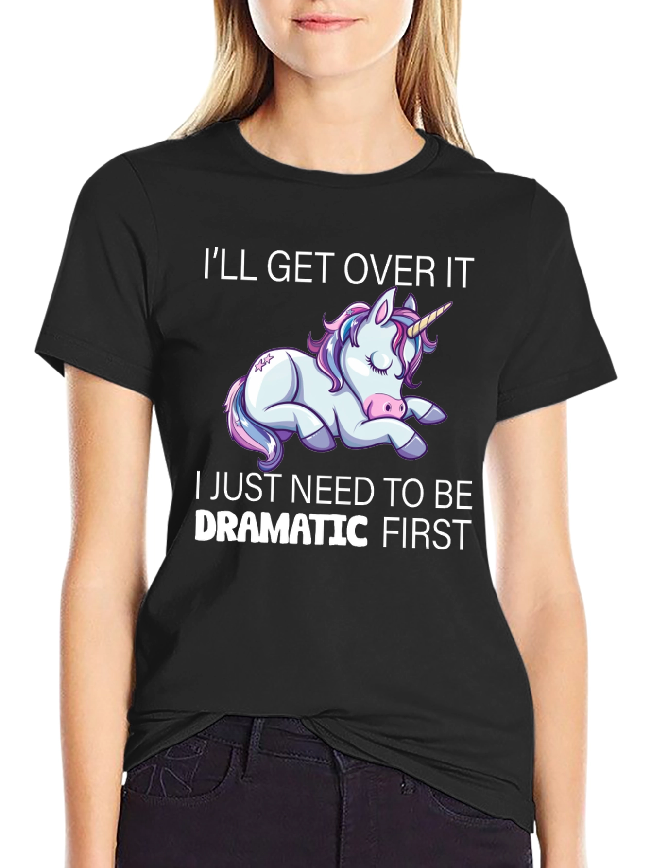 Dramatic Unicorn Graphic T-Shirt - Black