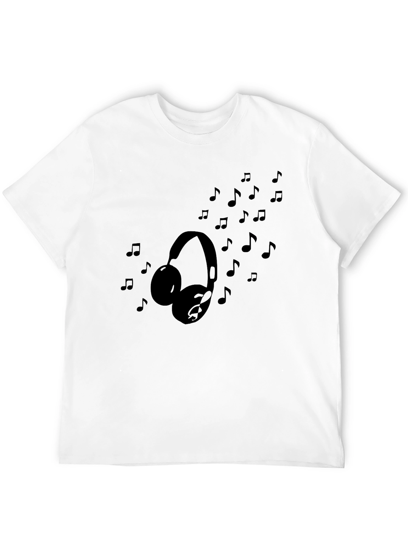 Headphones & Music Notes Black Graphic T-Shirt