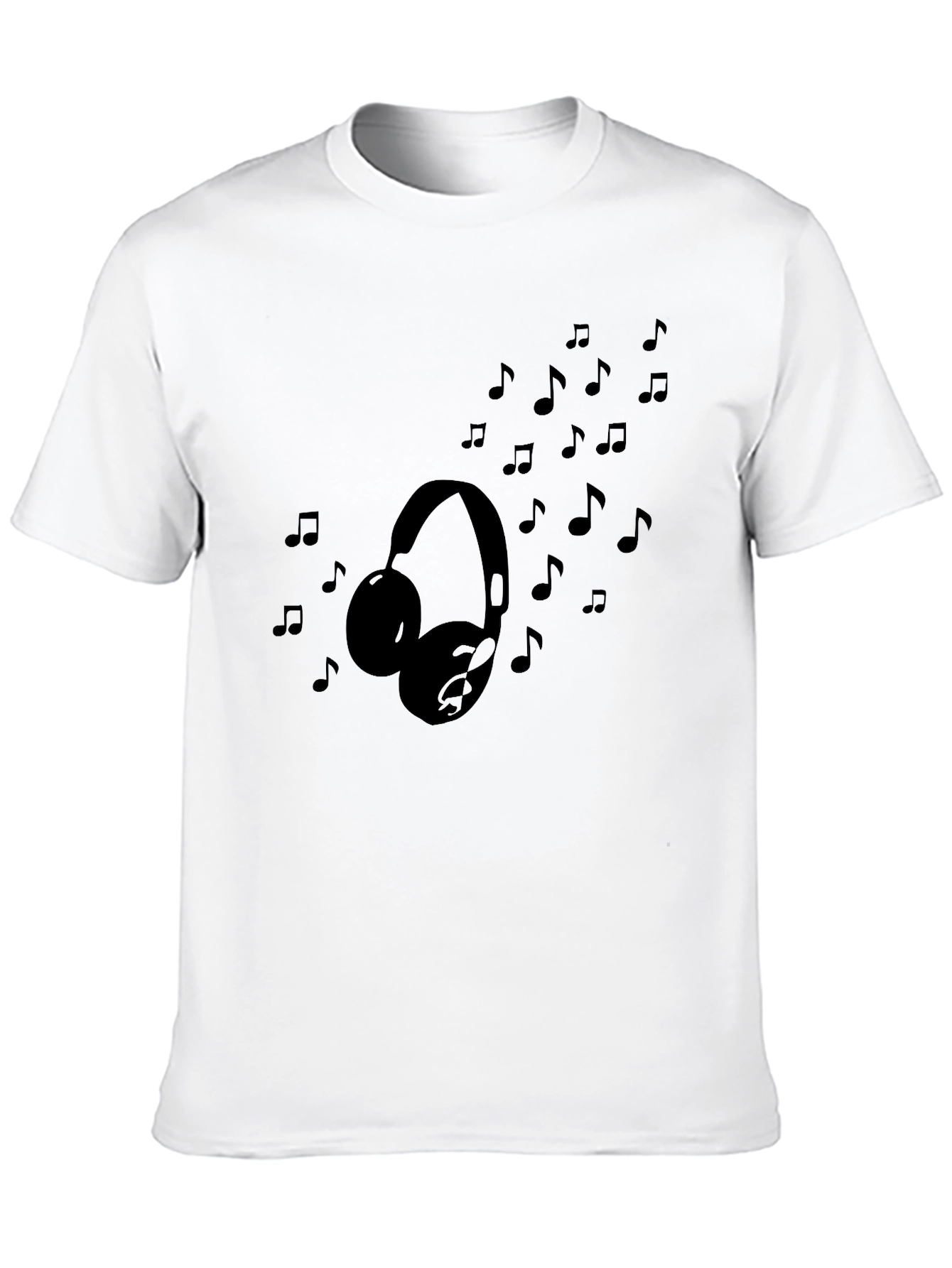 Headphones & Music Notes Black Graphic T-Shirt