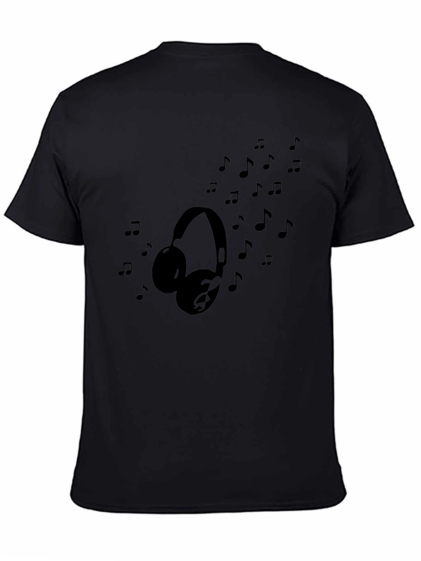 Headphones & Music Notes Black Graphic T-Shirt