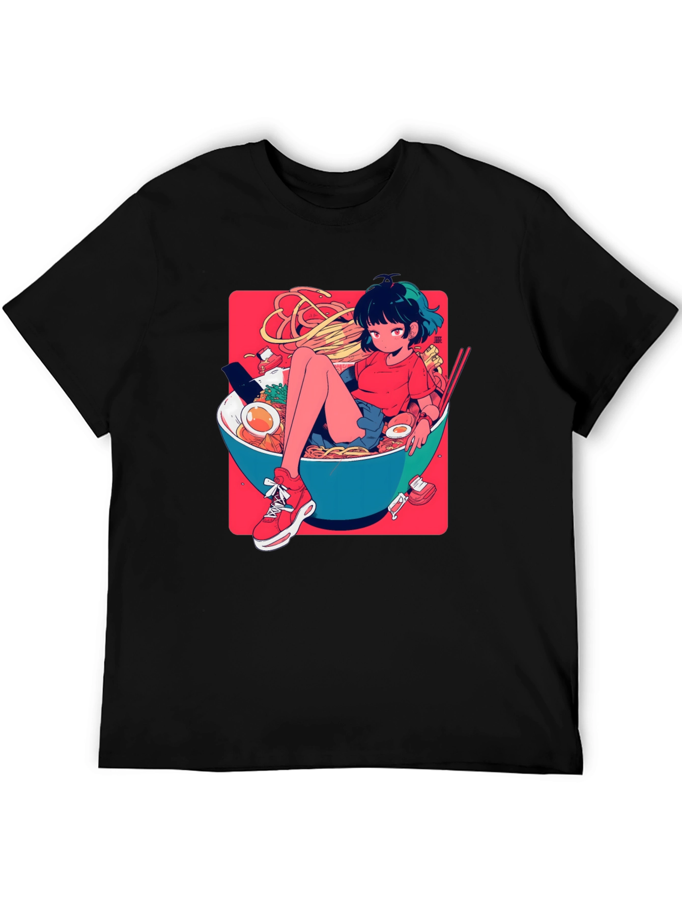 Anime Girl Ramen Bowl Graphic T-Shirt