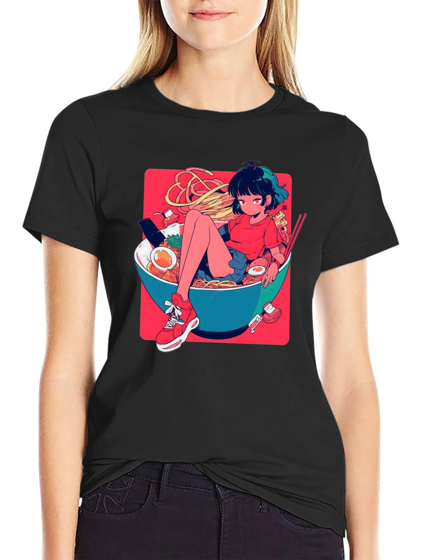 Anime Girl Ramen Bowl Graphic T-Shirt