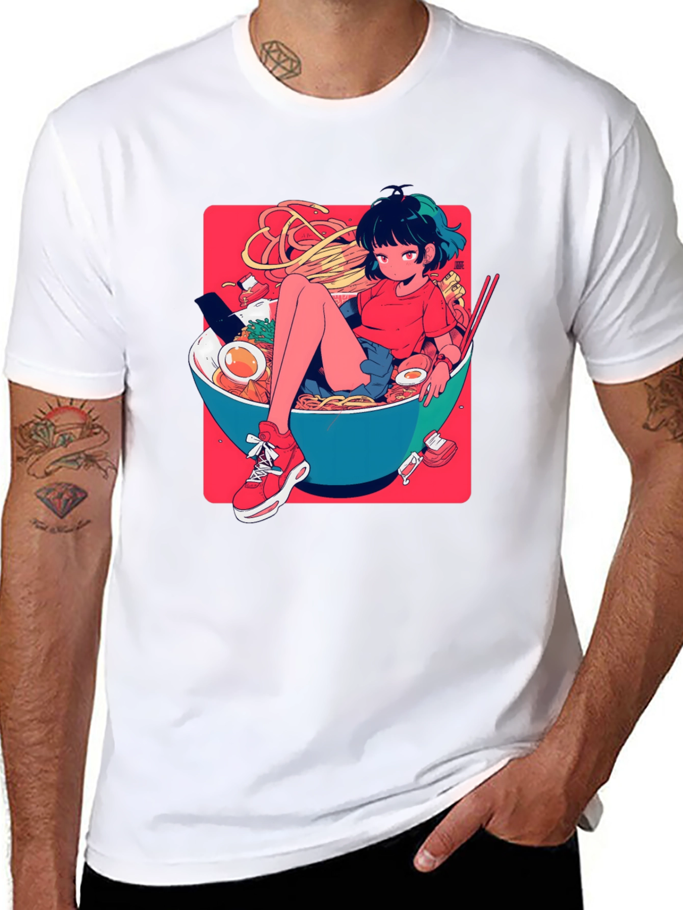 Anime Girl Ramen Bowl Graphic T-Shirt